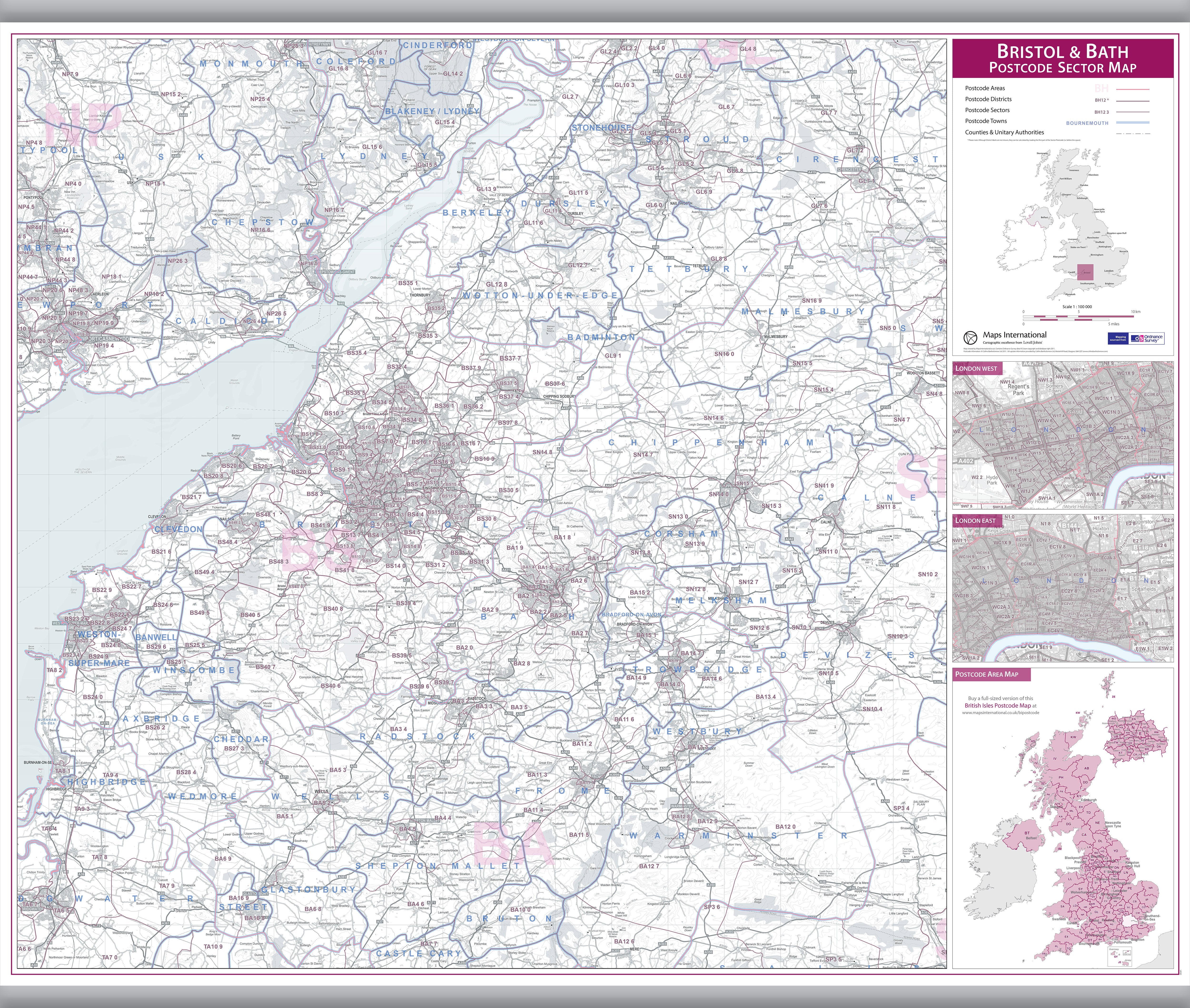 UK00765_L_LAMHB - Bristol and Bath Postcode Sector Map