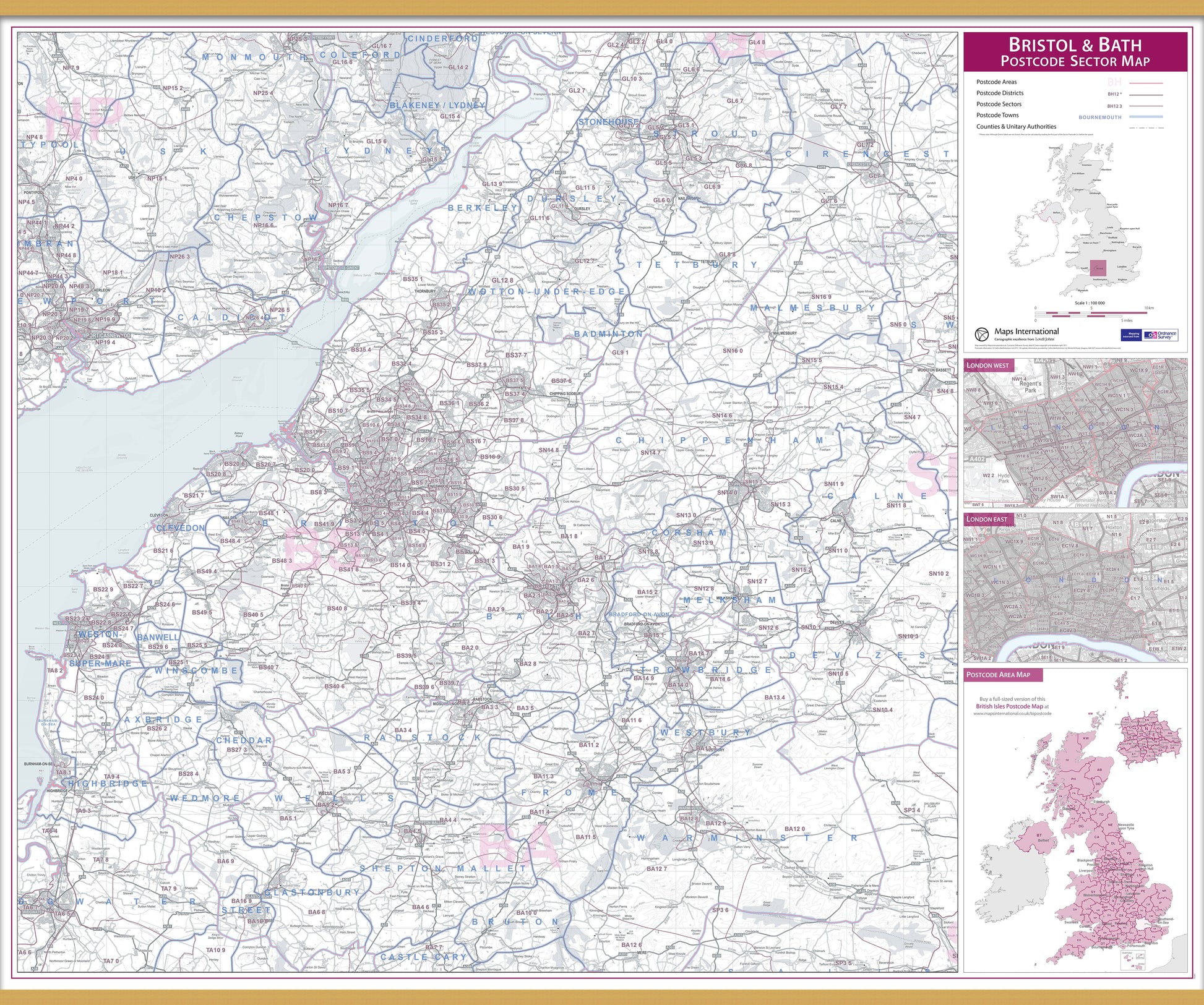 UK00765_L_LWDHB - Bristol and Bath Postcode Sector Map