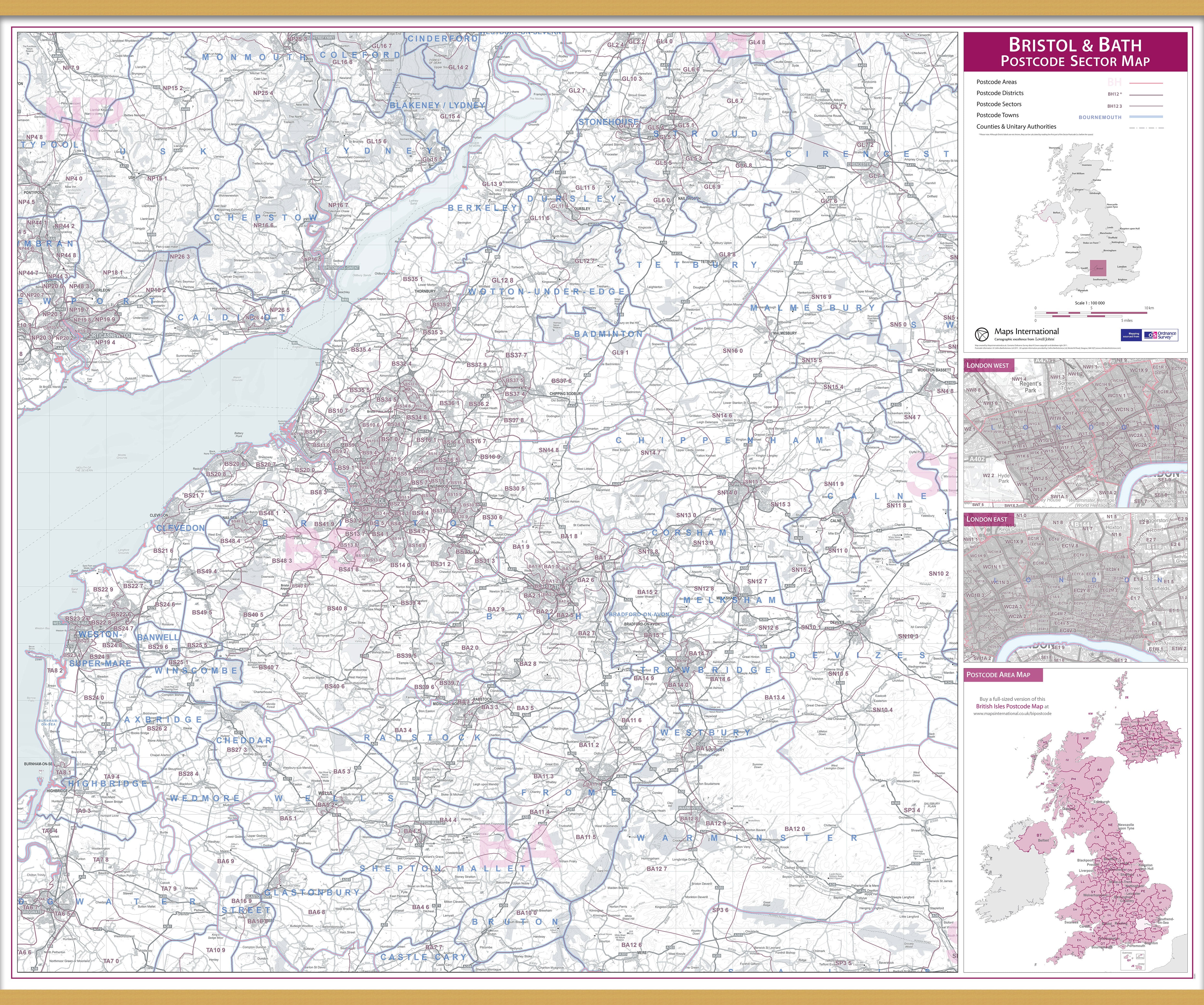 UK00765_L_LWDHB - Bristol and Bath Postcode Sector Map