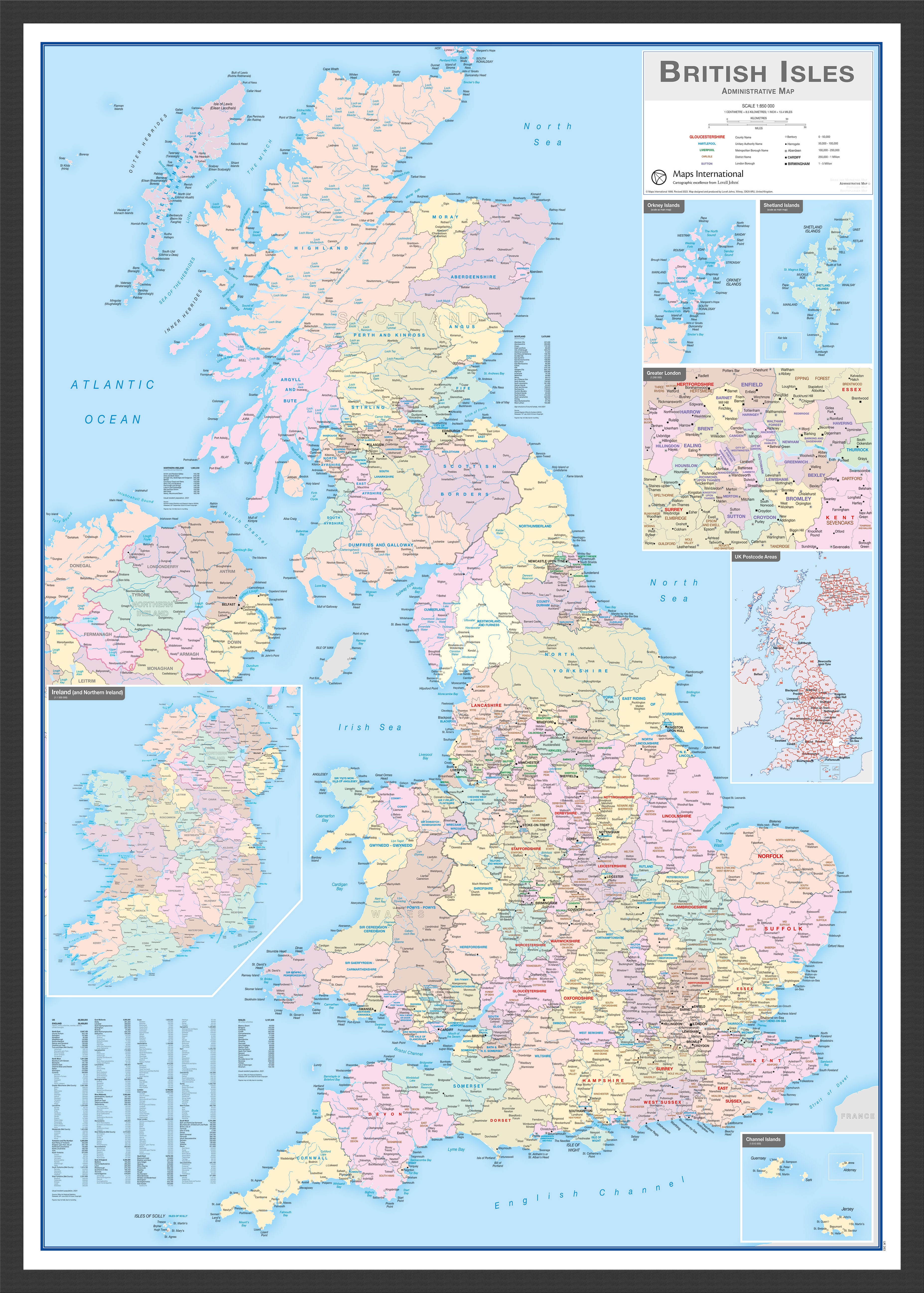 British Isles Administrative Map Black Frame Wdbla
