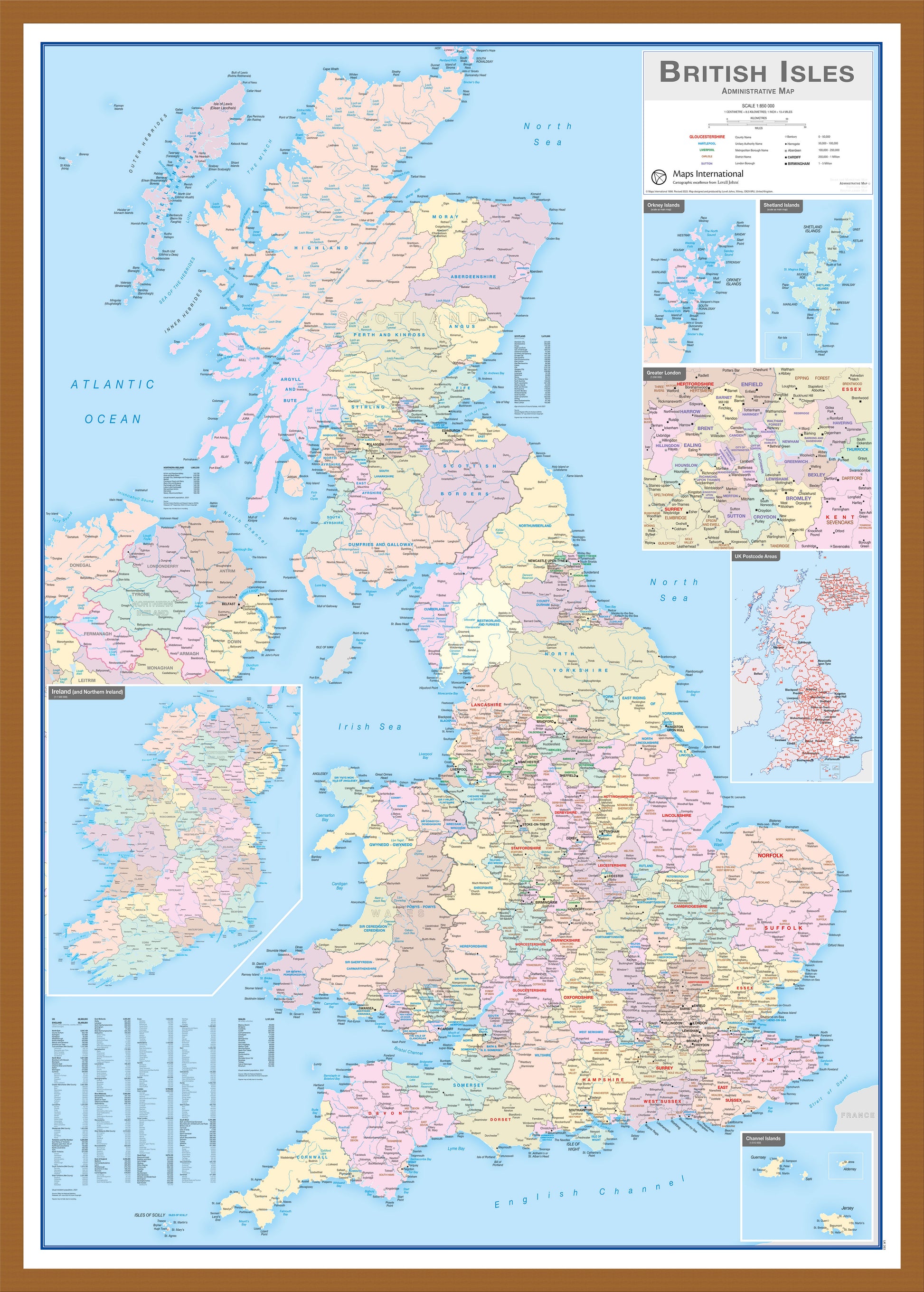British Isles Administrative Map Teak Frame Wdtea