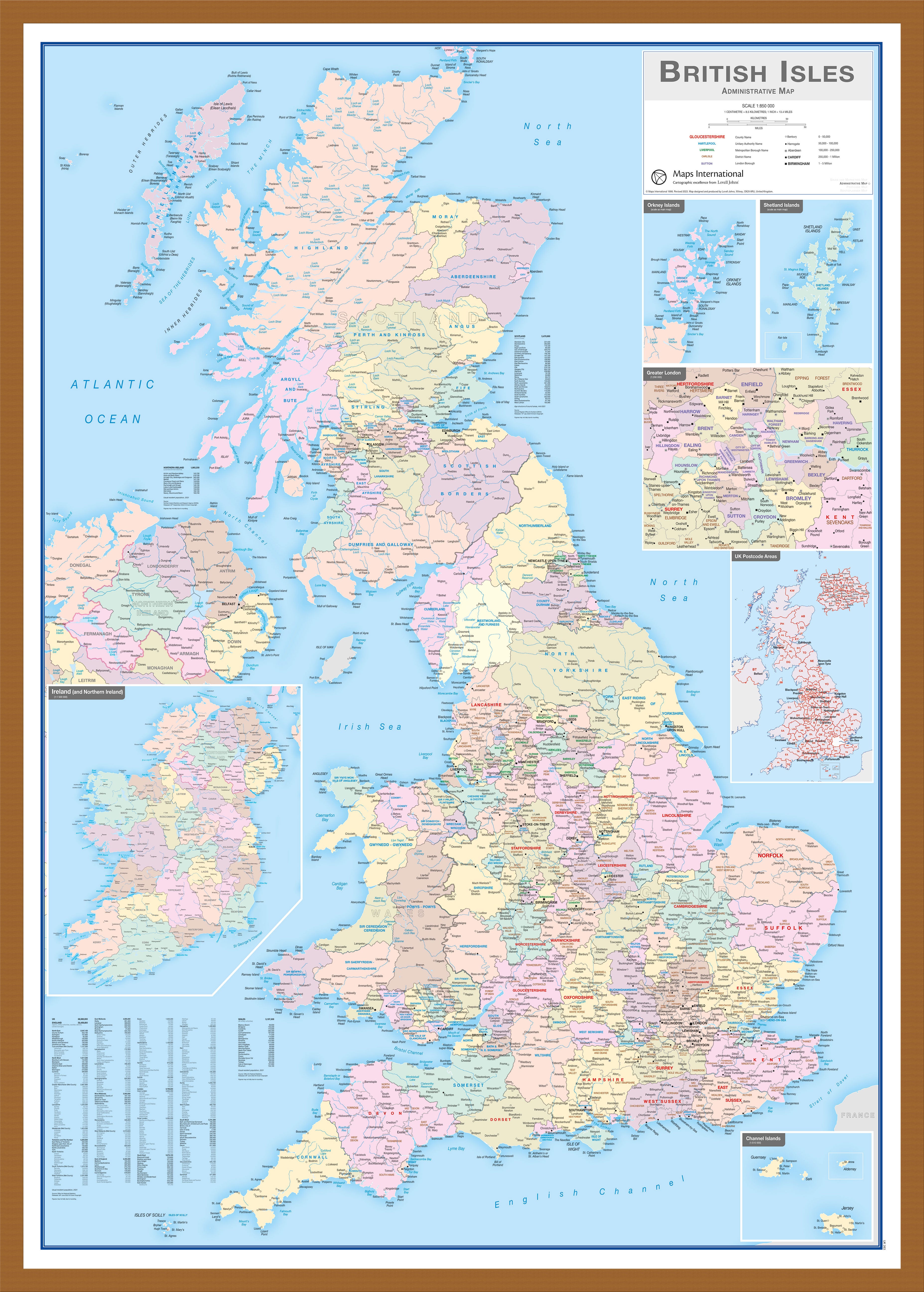 British Isles Administrative Map Teak Frame Wdtea
