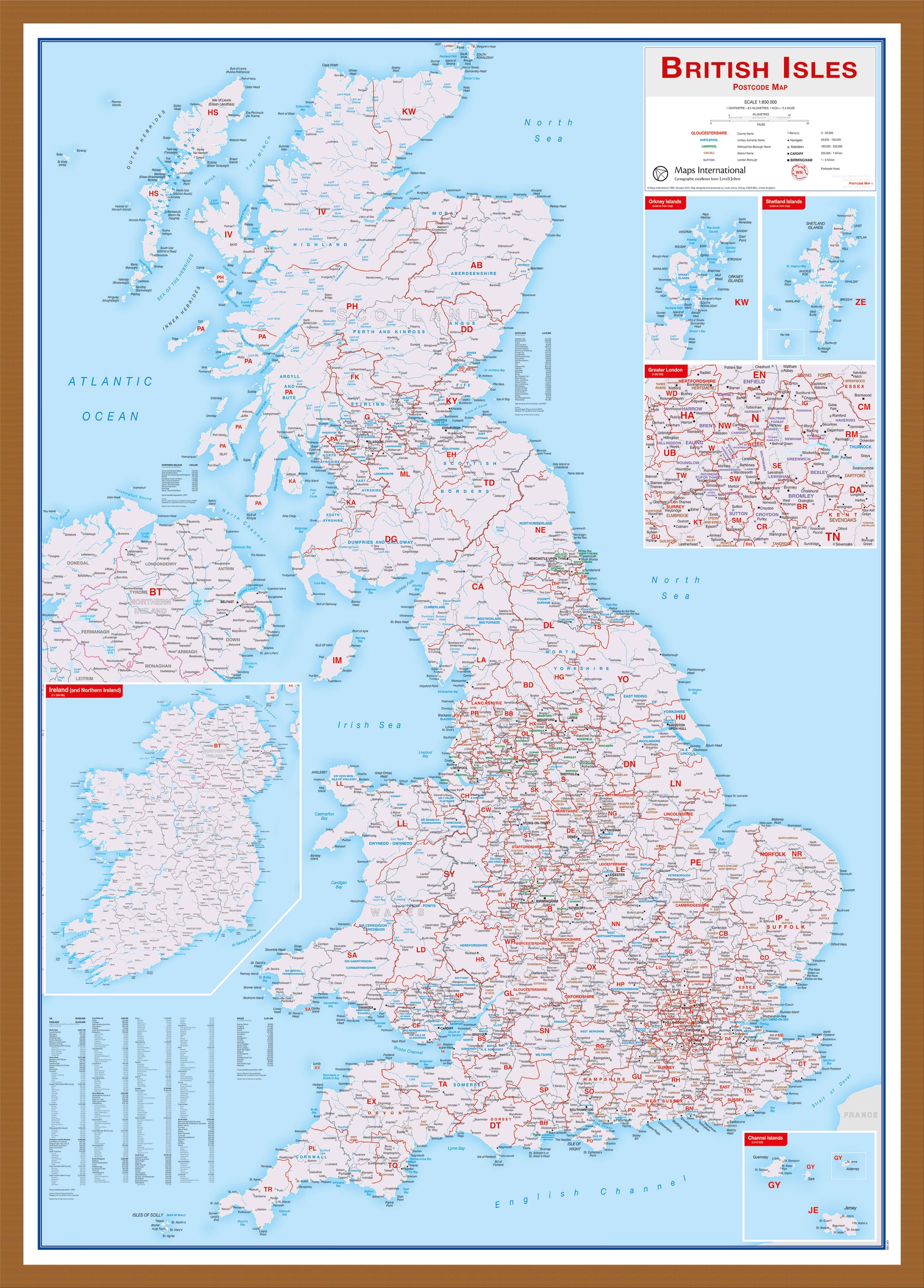 British Isles Postcode Map Teak Frame Wdtea
