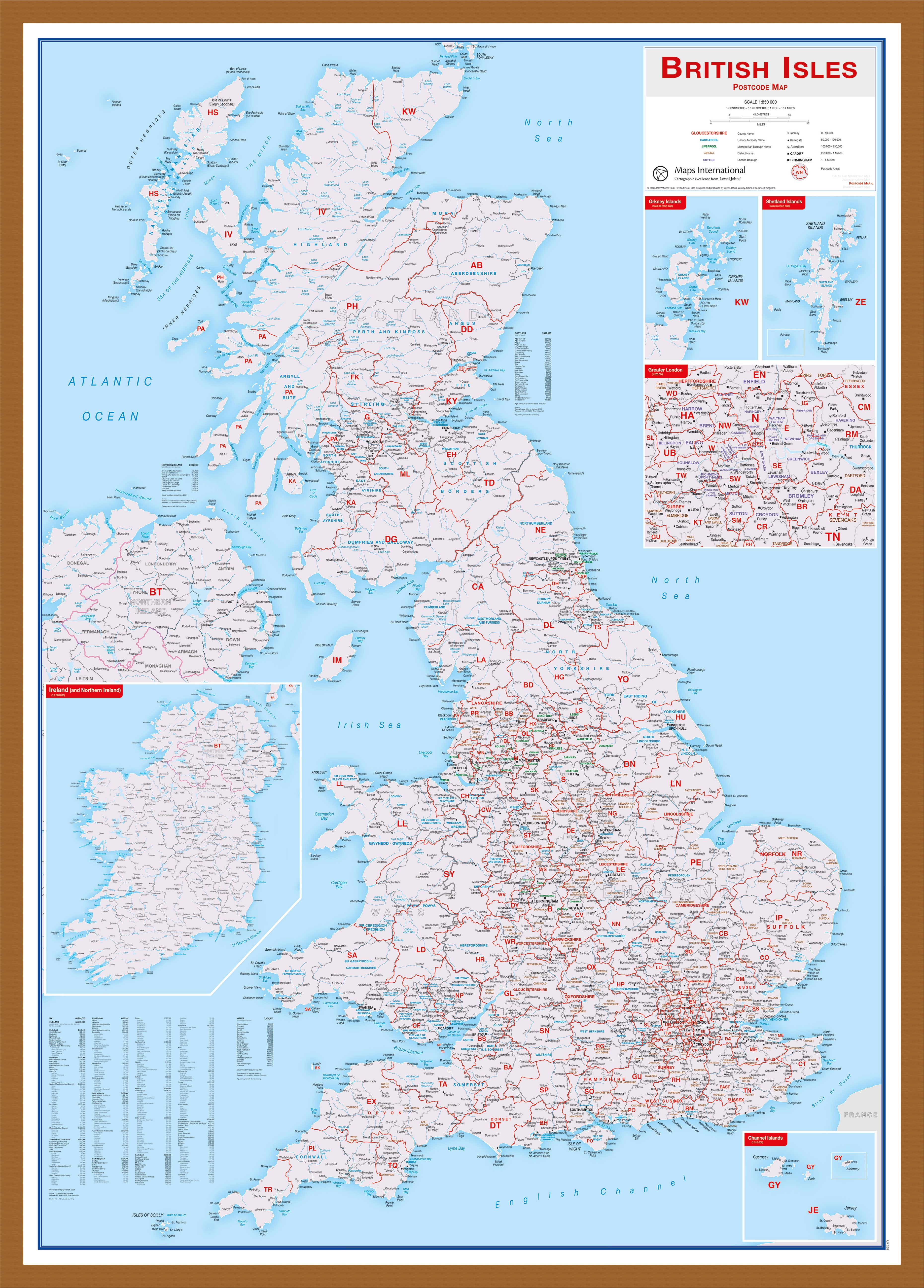 British Isles Postcode Map Teak Frame Wdtea