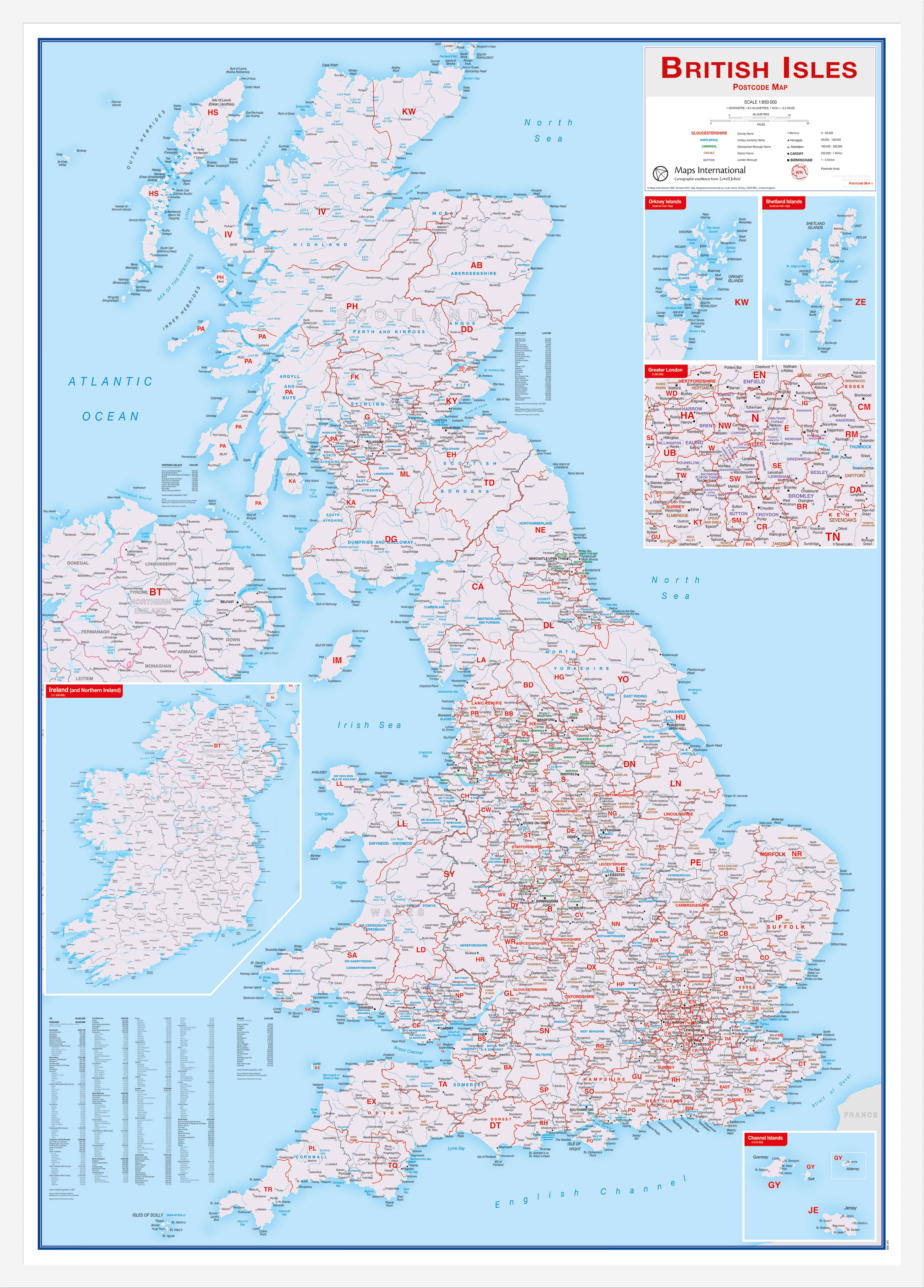 British Isles Postcode Map White Frame