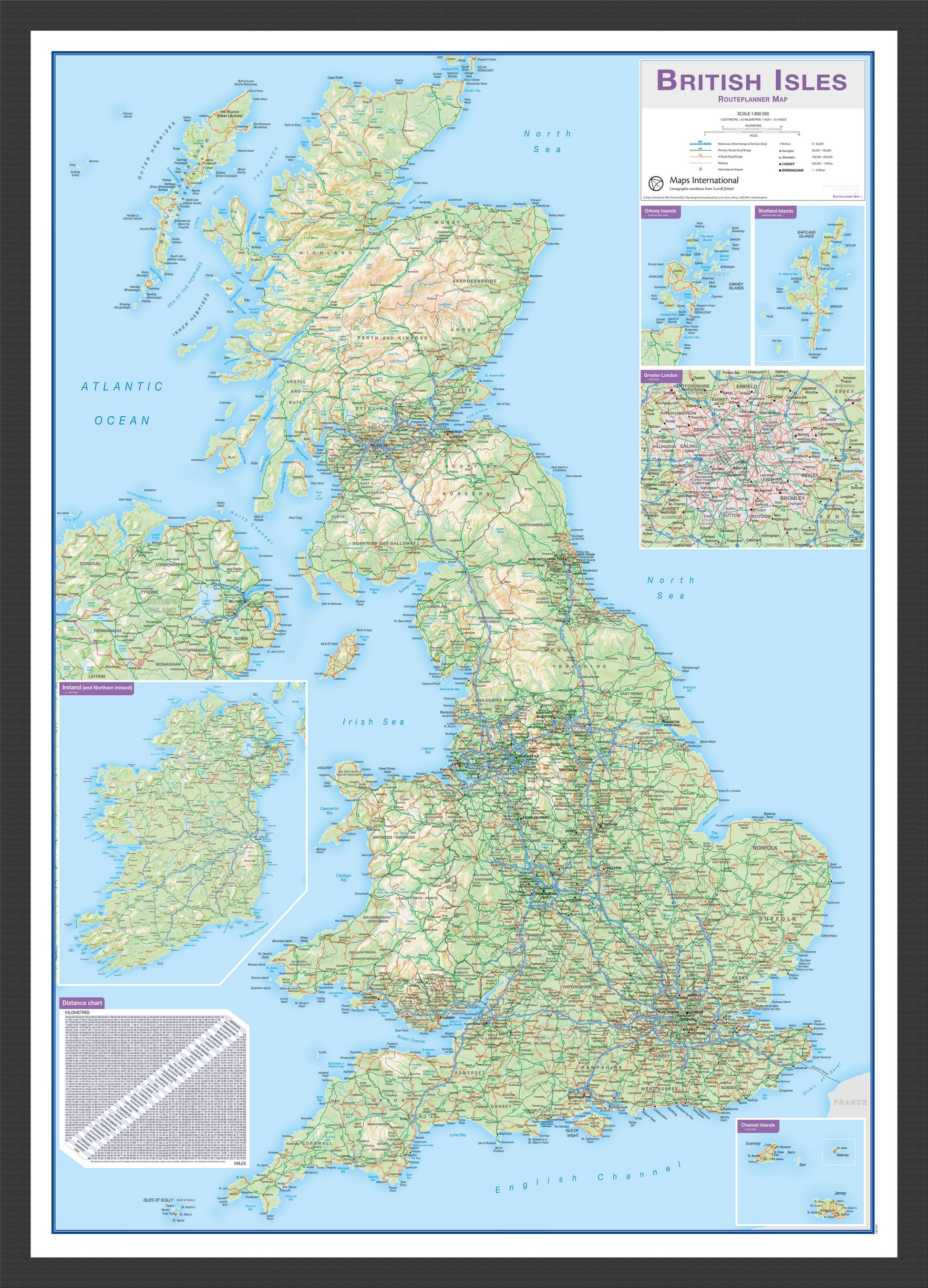 British Isles Routeplanning Map Black Frame Wdbla