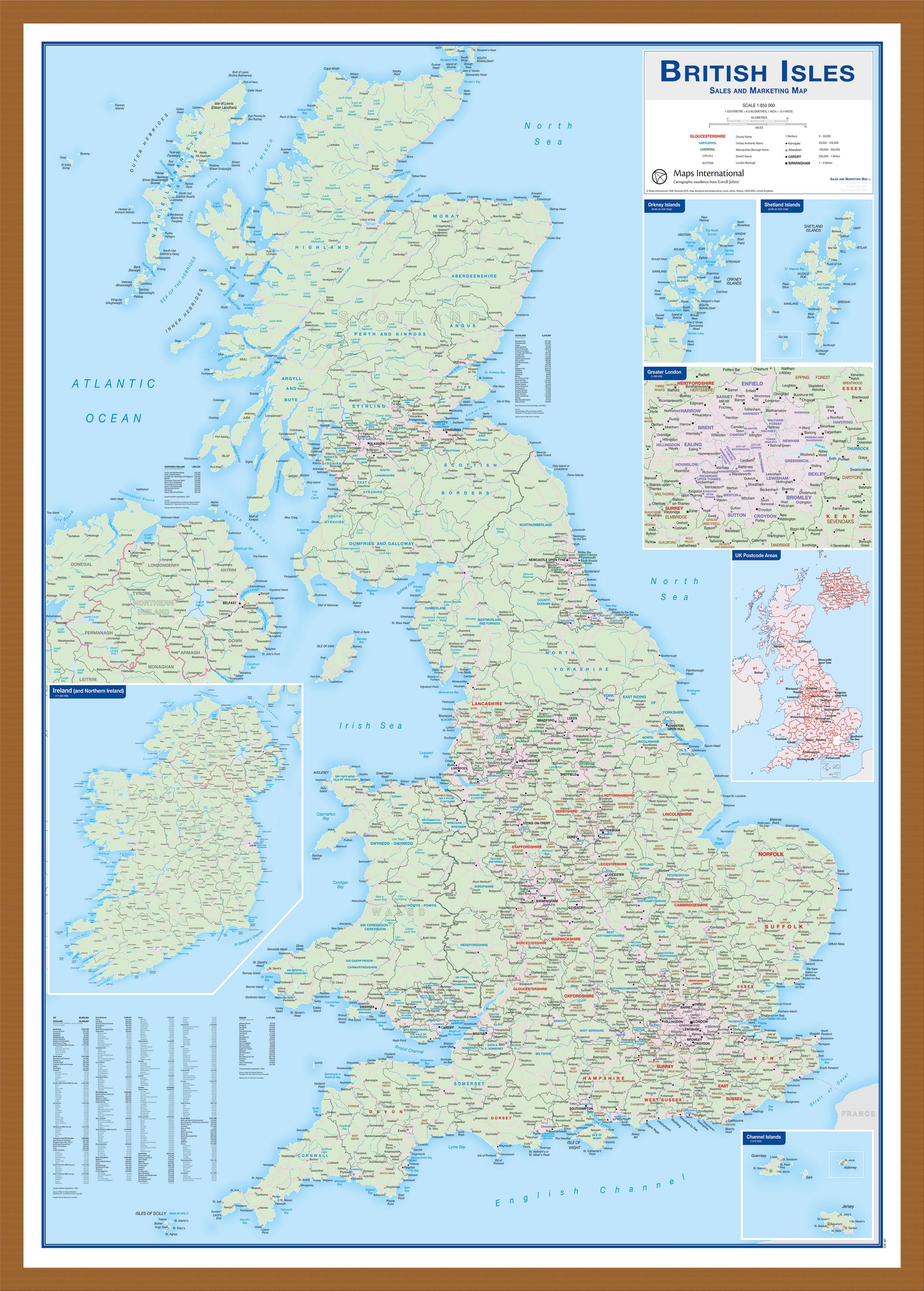 British Isles Sales And Marketing Map Teak Frame Wdtea