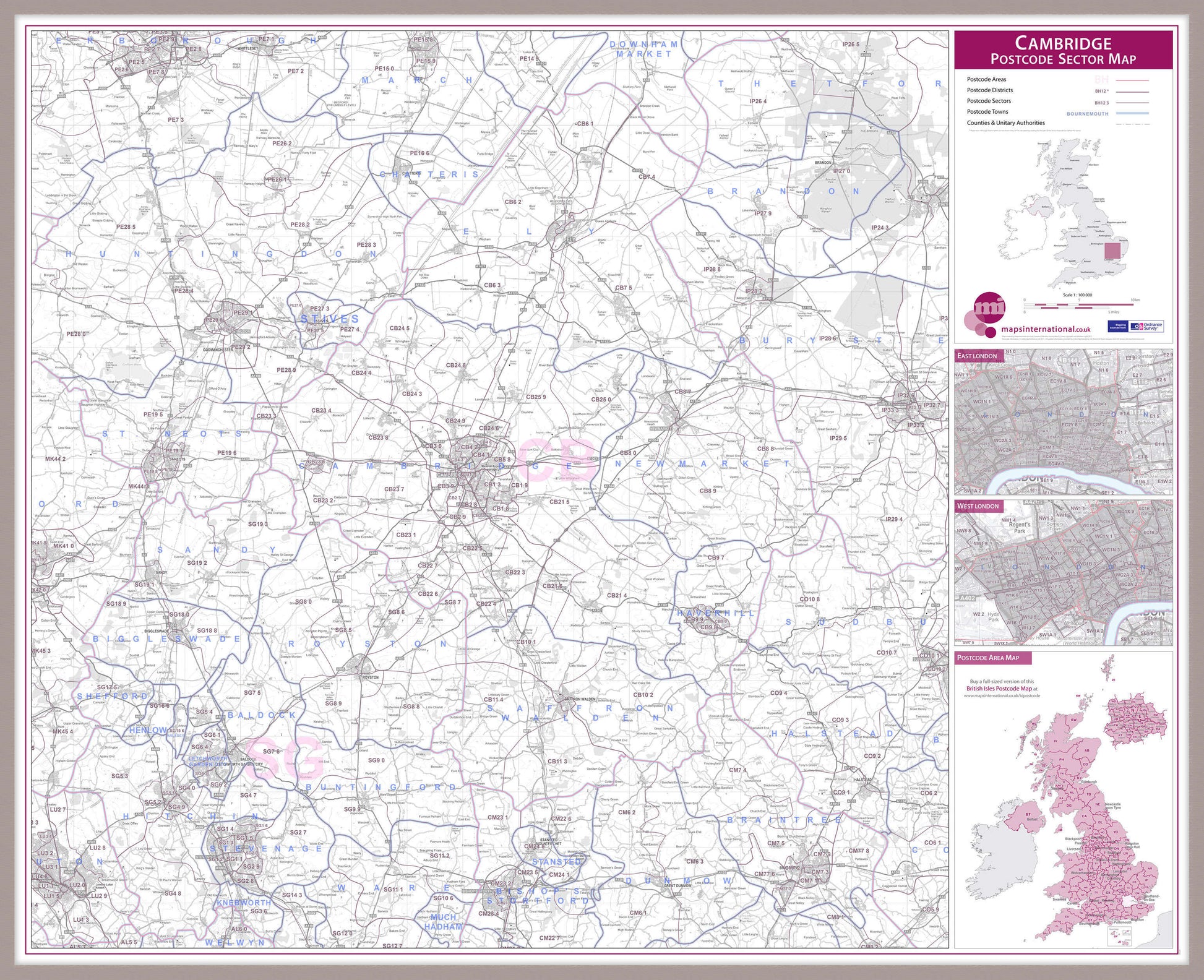 UK00766_L_LBDAL - Cambridge Postcode Sector Map