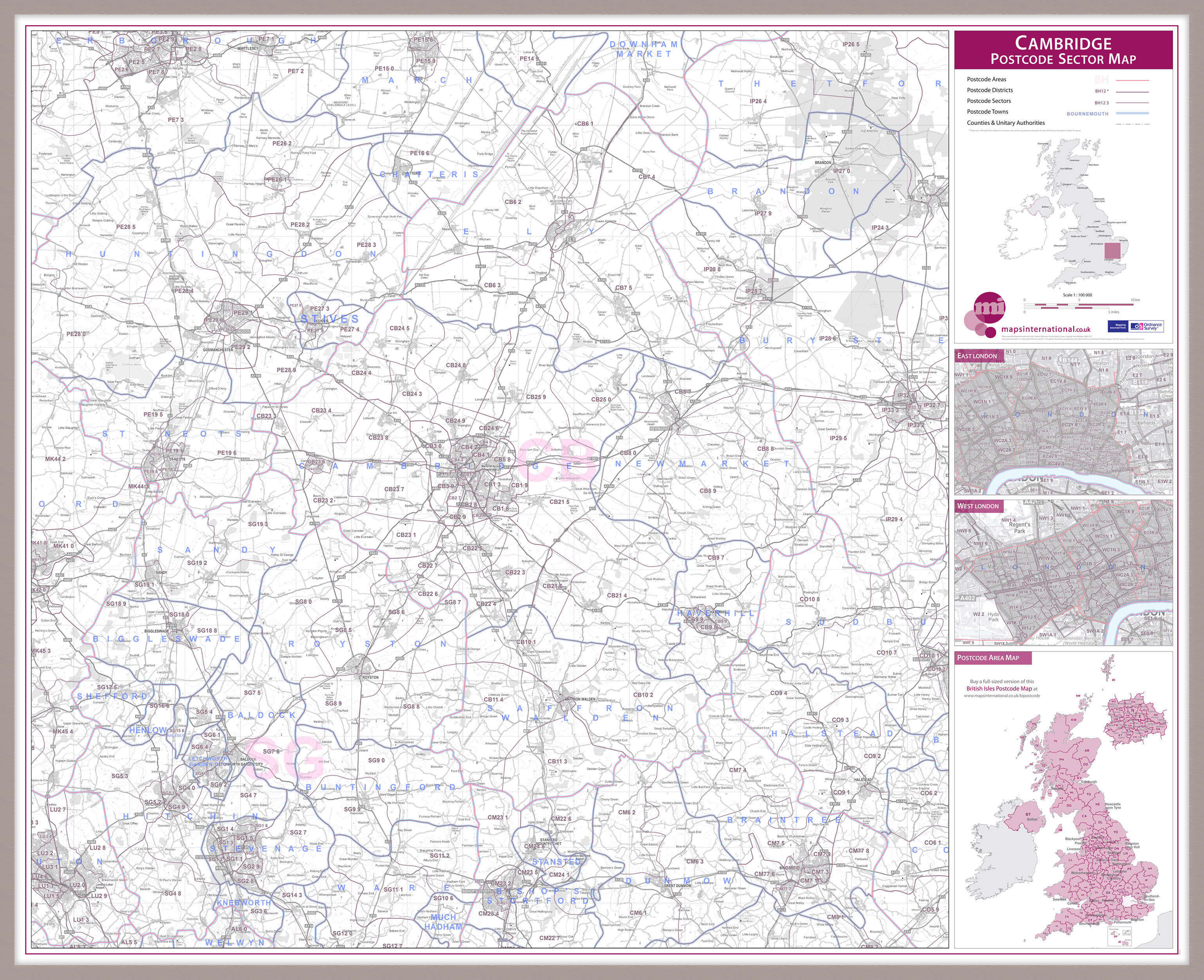 UK00766_L_LBDAL - Cambridge Postcode Sector Map