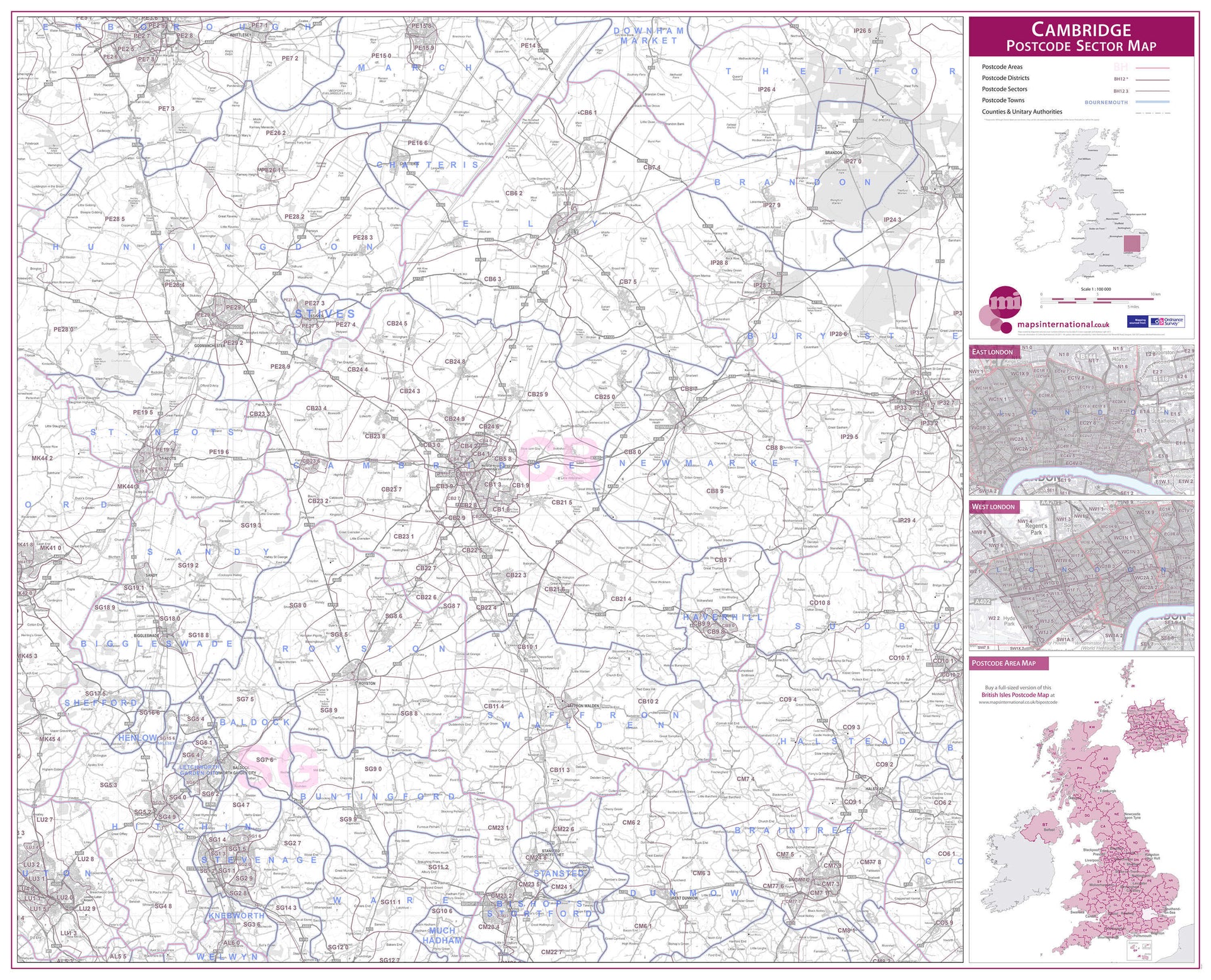 UK00766_L_PAPER Cambridge Postcode Sector Map