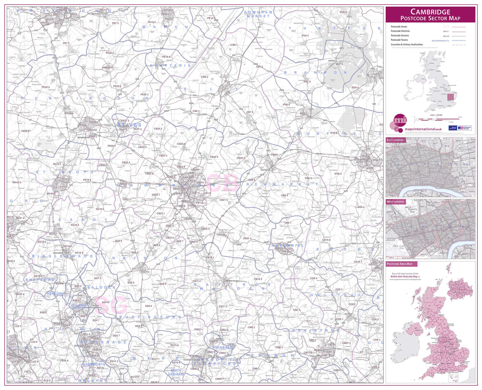 UK00766_L_PAPER - Cambridge Postcode Sector Map