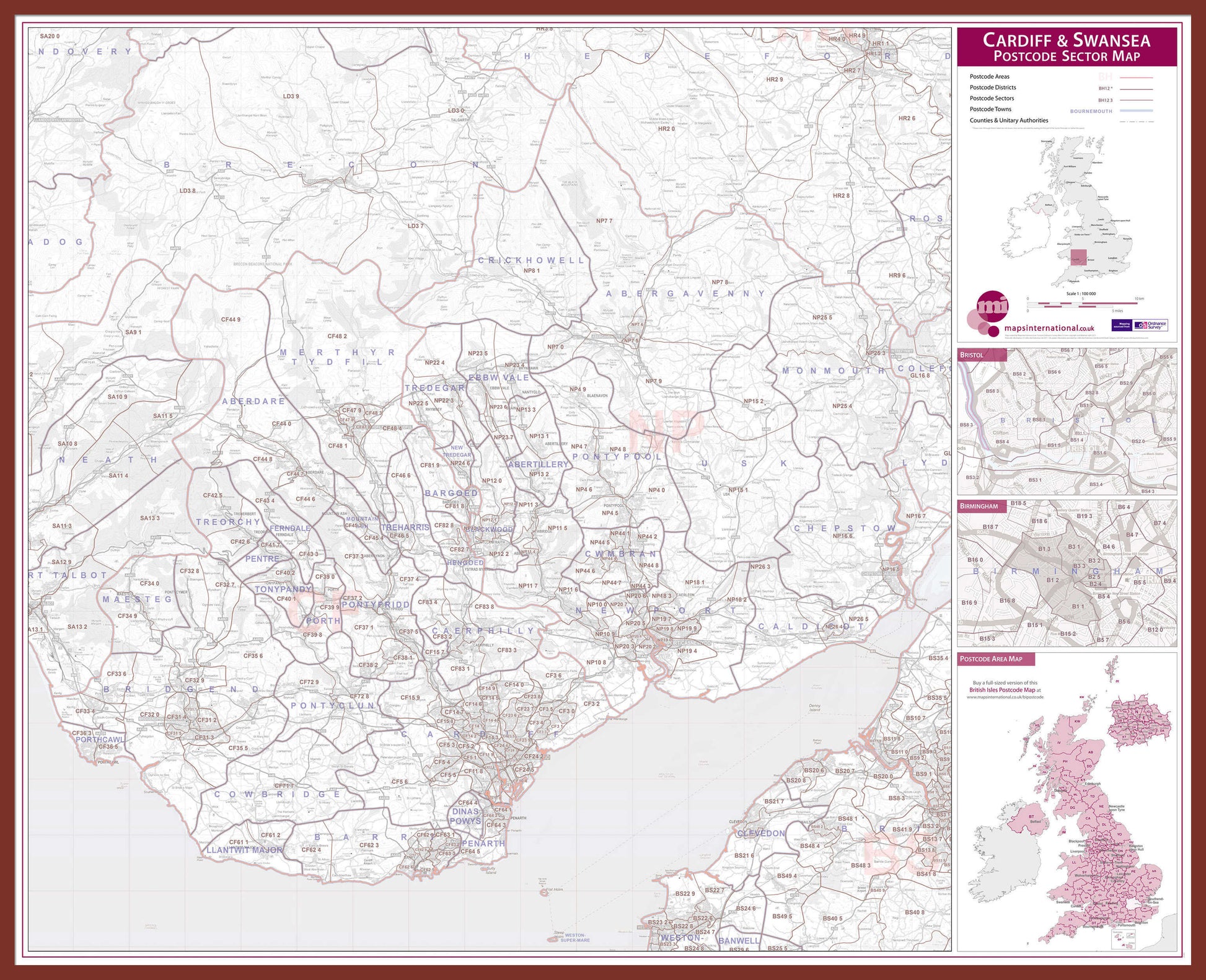 UK00767_L_LBDOK - Cardiff and Swansea Postcode Sector Map