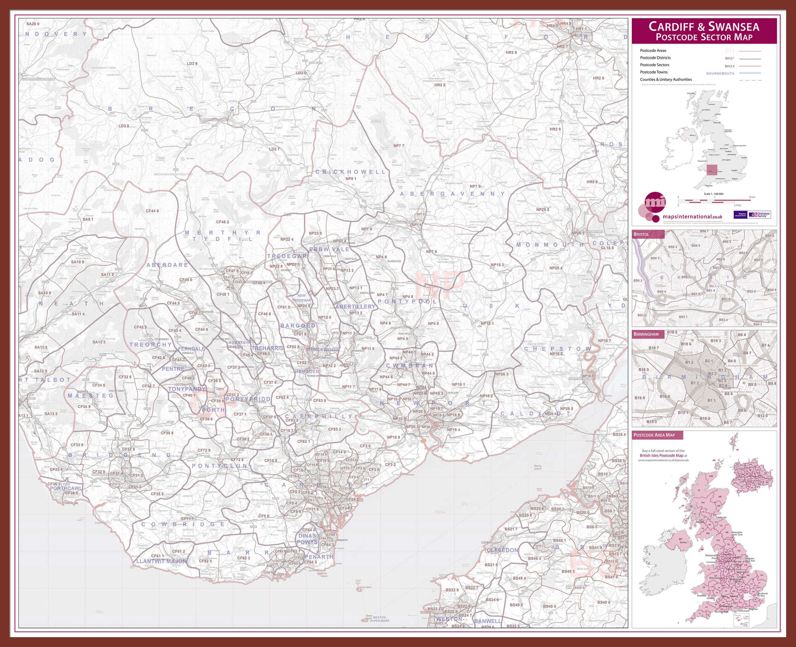 UK00767_L_LBDOK - Cardiff and Swansea Postcode Sector Map