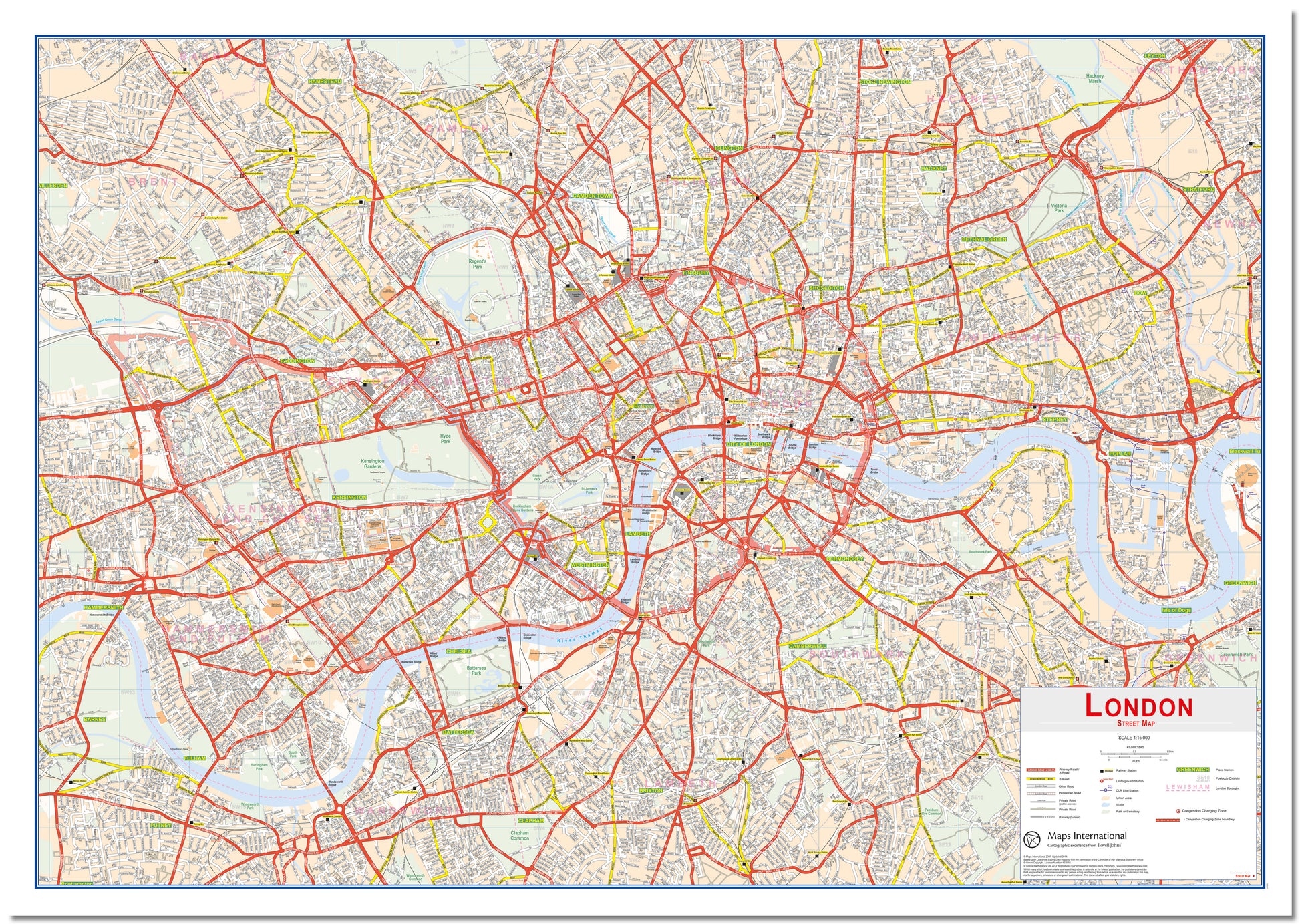 Central London Street Wall Map Board Board