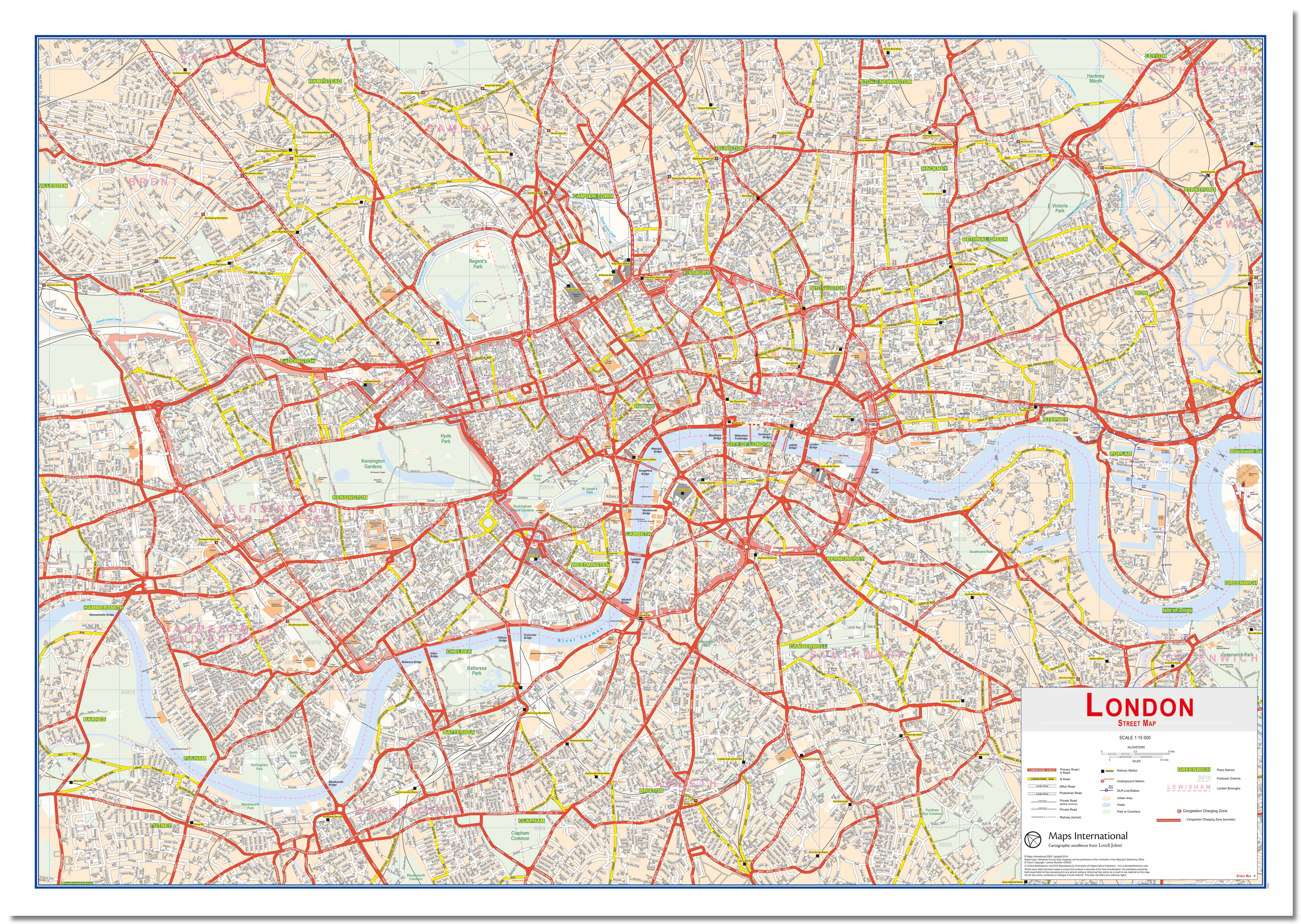 Central London Street Wall Map Board Board