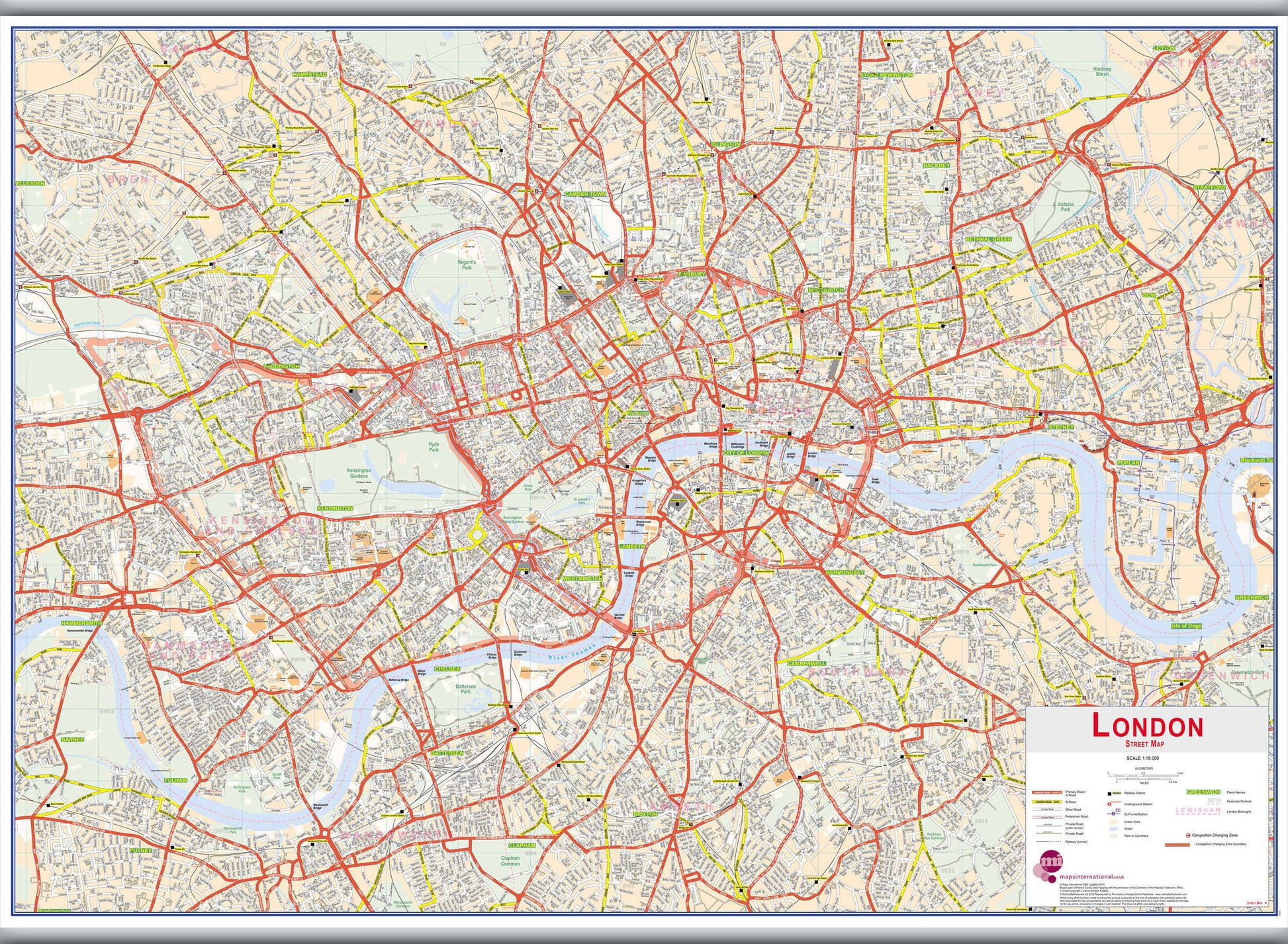 UK00029_H_CANHB - Central London street Wall Map