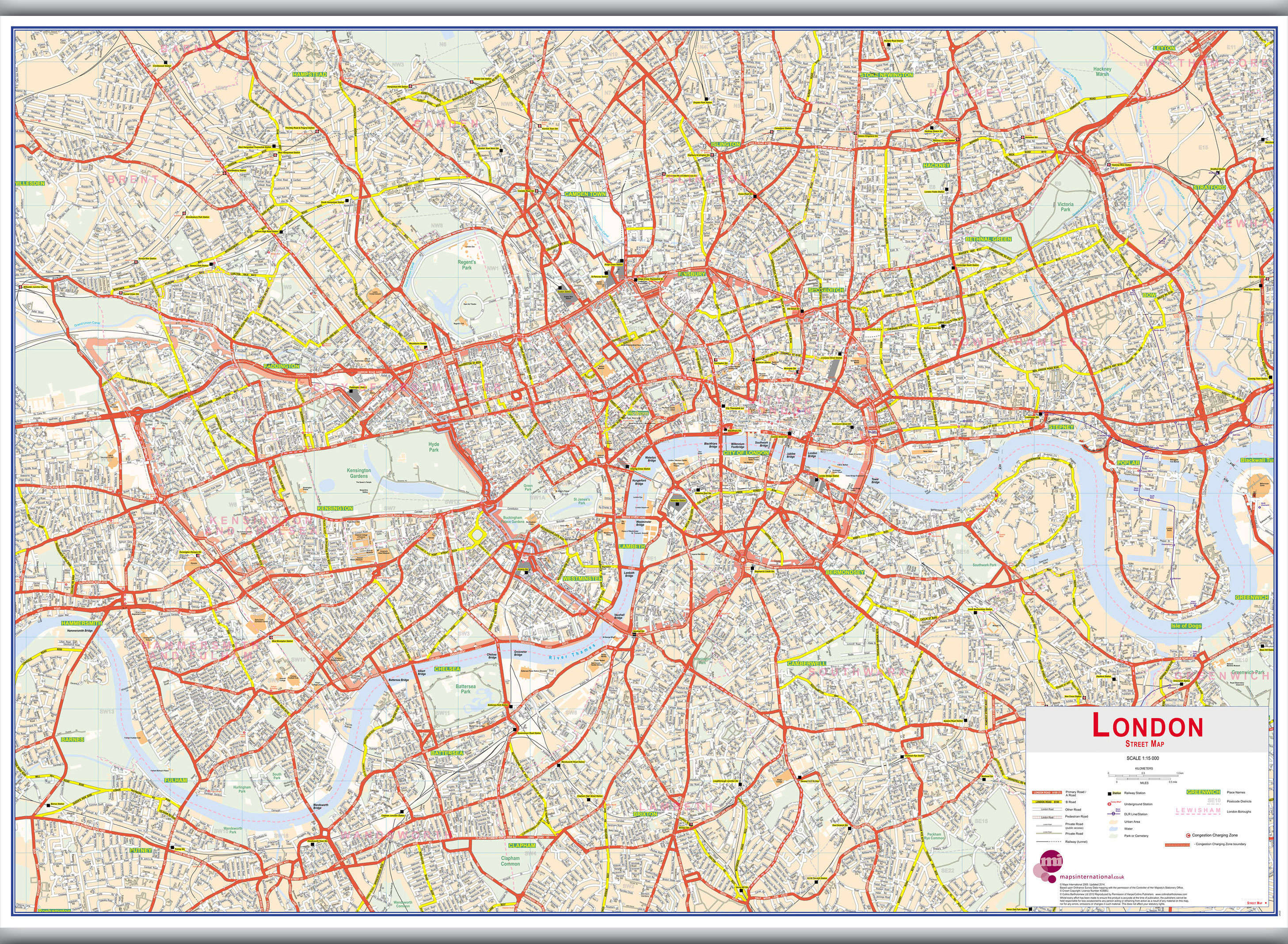 UK00029_H_CANHB - Central London street Wall Map