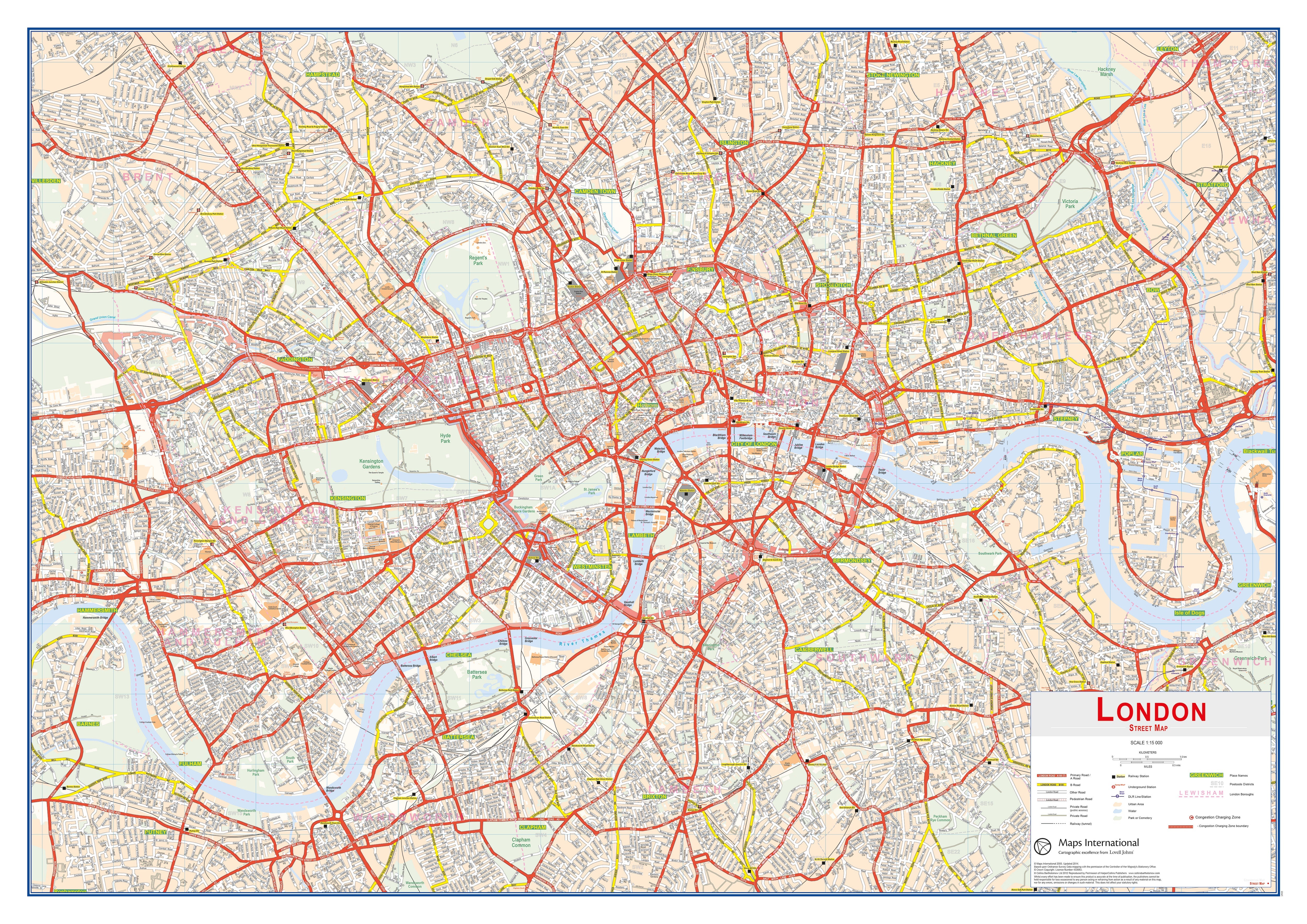 UK00029_H_PAPER - Central London street Wall Map