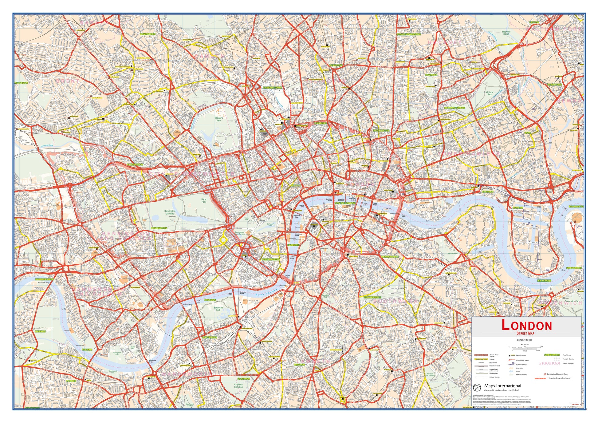 UK00029_L_PAPER - Central London street Wall Map