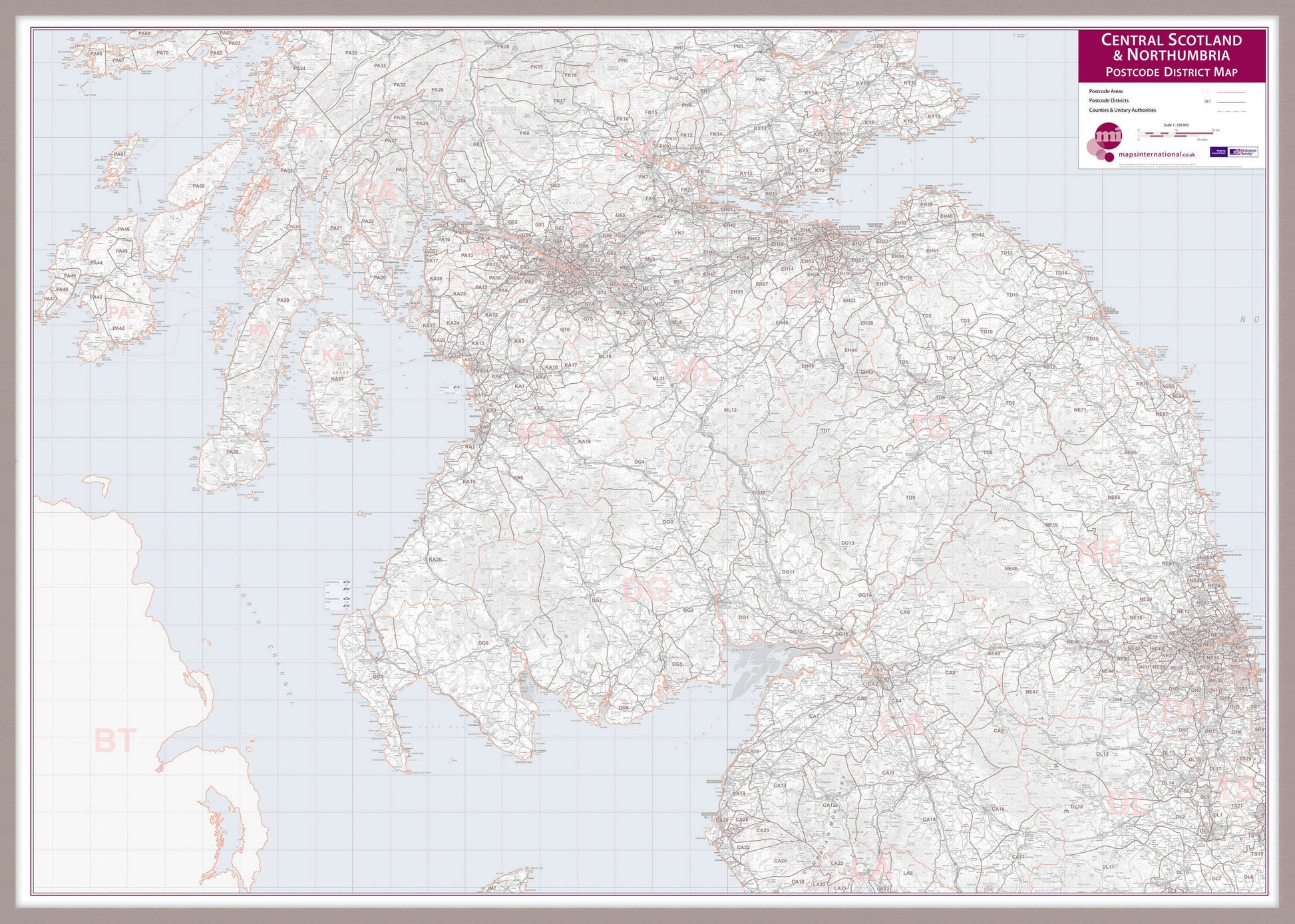 UK00033_L_LBDAL - Central Scotland and Northumbria Postcode District Map