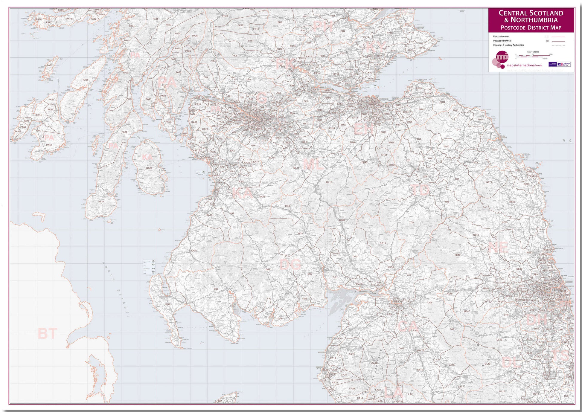 UK00033_L_LMBRD - Central Scotland and Northumbria Postcode District Map