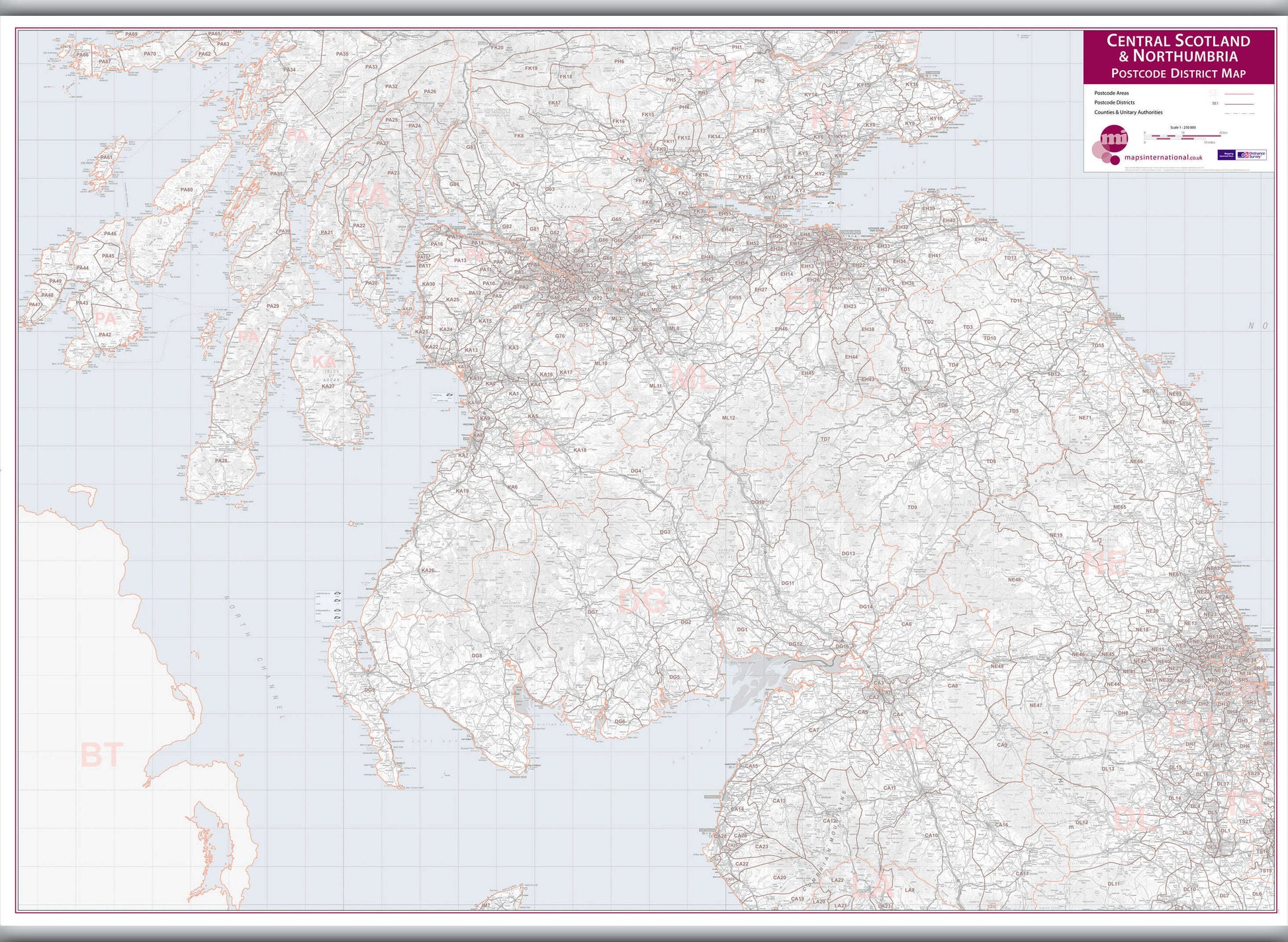 UK00033_L_LAMHB - Central Scotland and Northumbria Postcode District Map