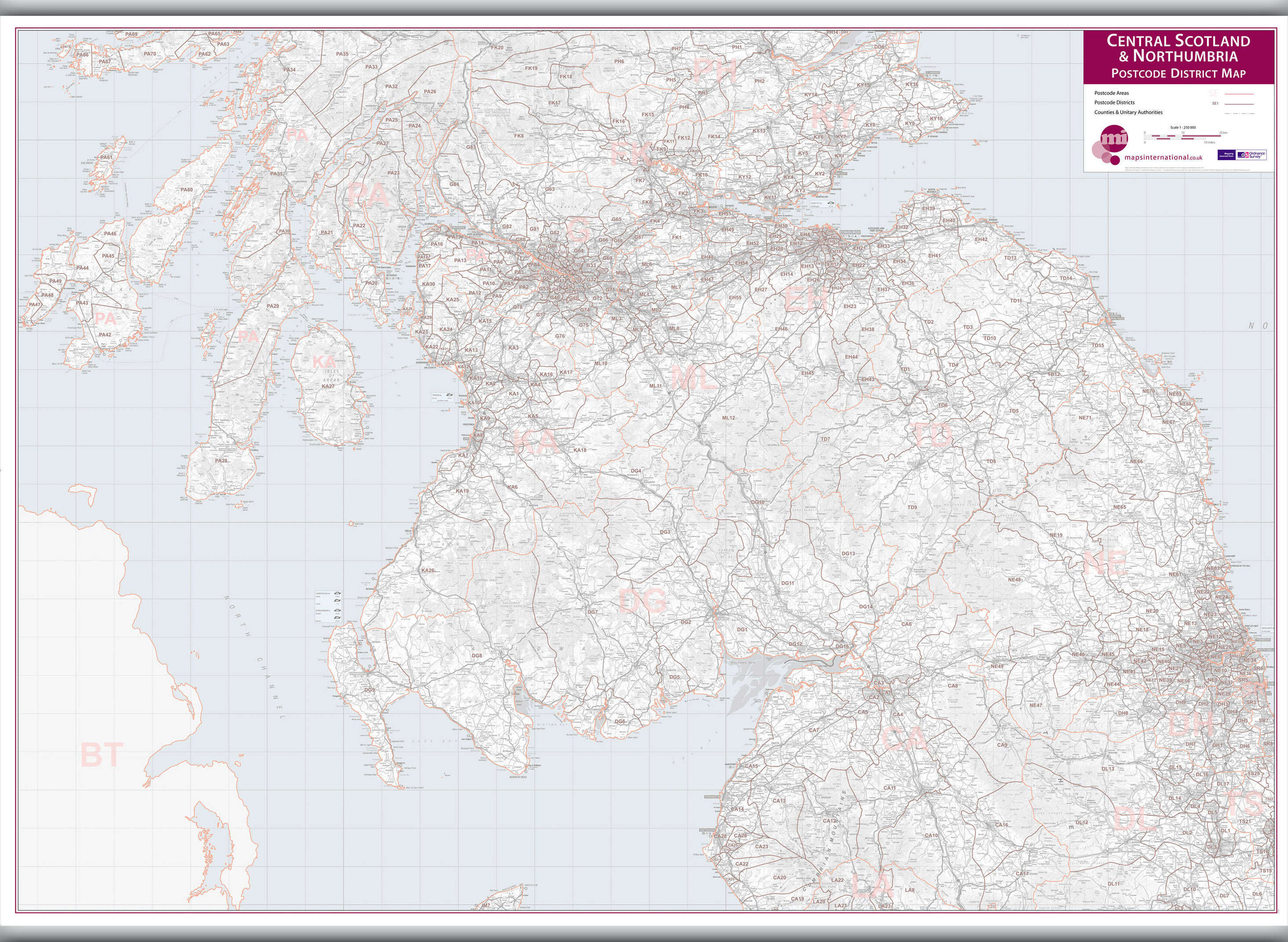 UK00033_L_LAMHB - Central Scotland and Northumbria Postcode District Map