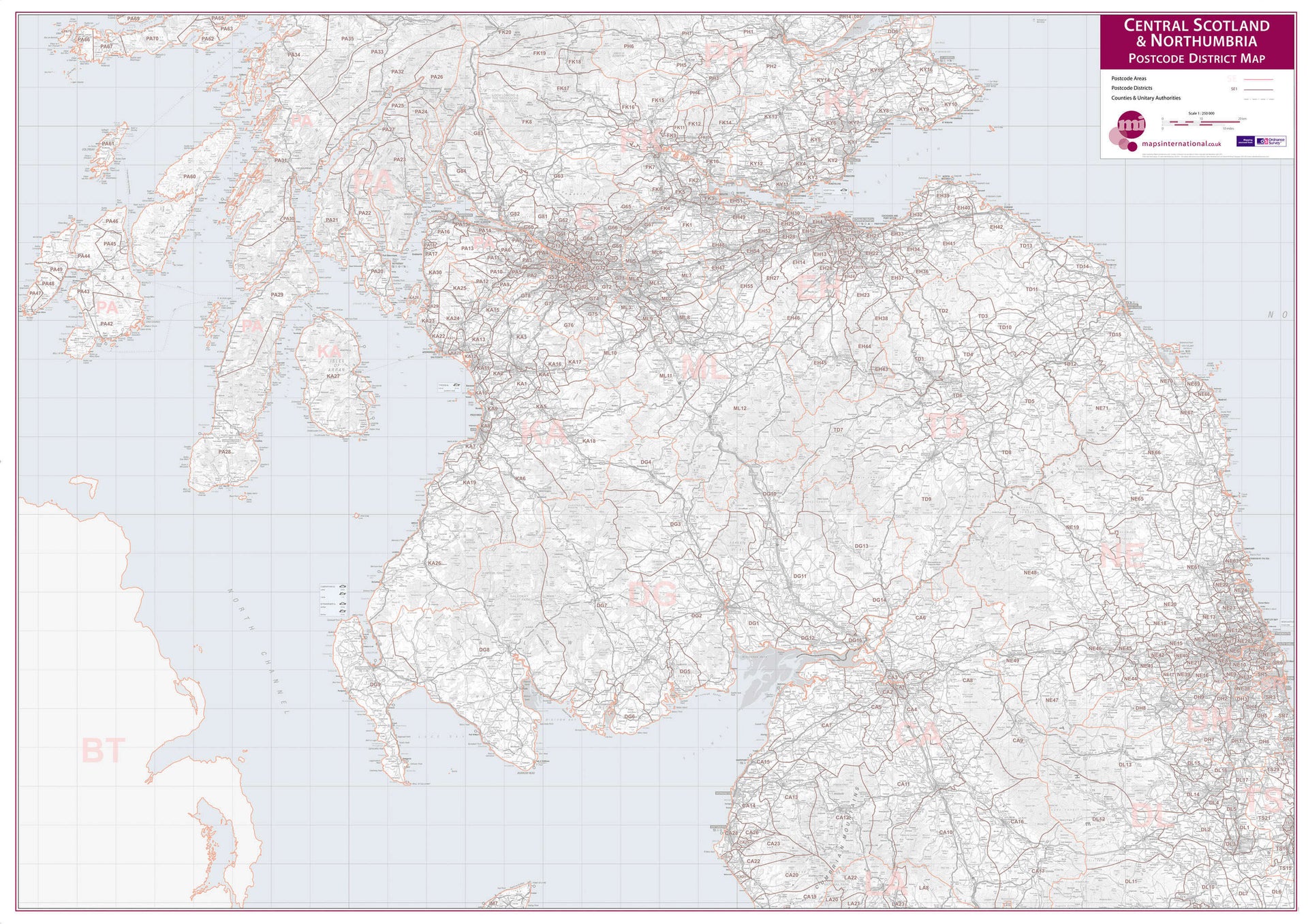 UK00033_L_PAPER Central Scotland Northumbria Postcode District Map