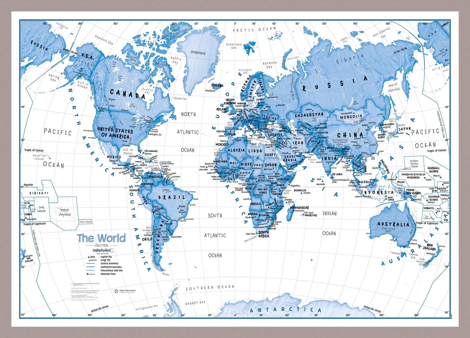 Children S Art Map Of The World Blue Aluminium Frame