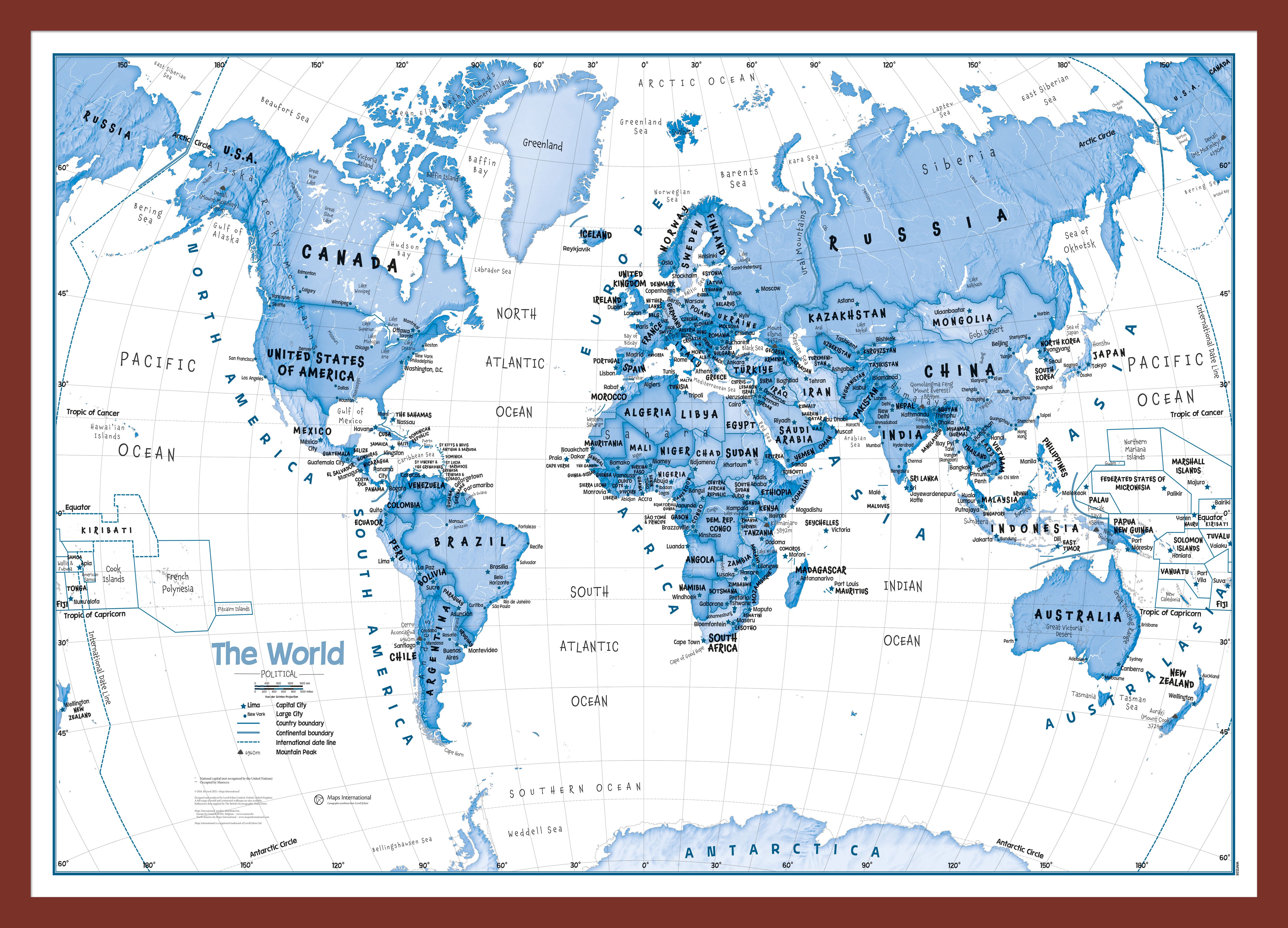 Children S Art Map Of The World Blue Oak Frame Pinok