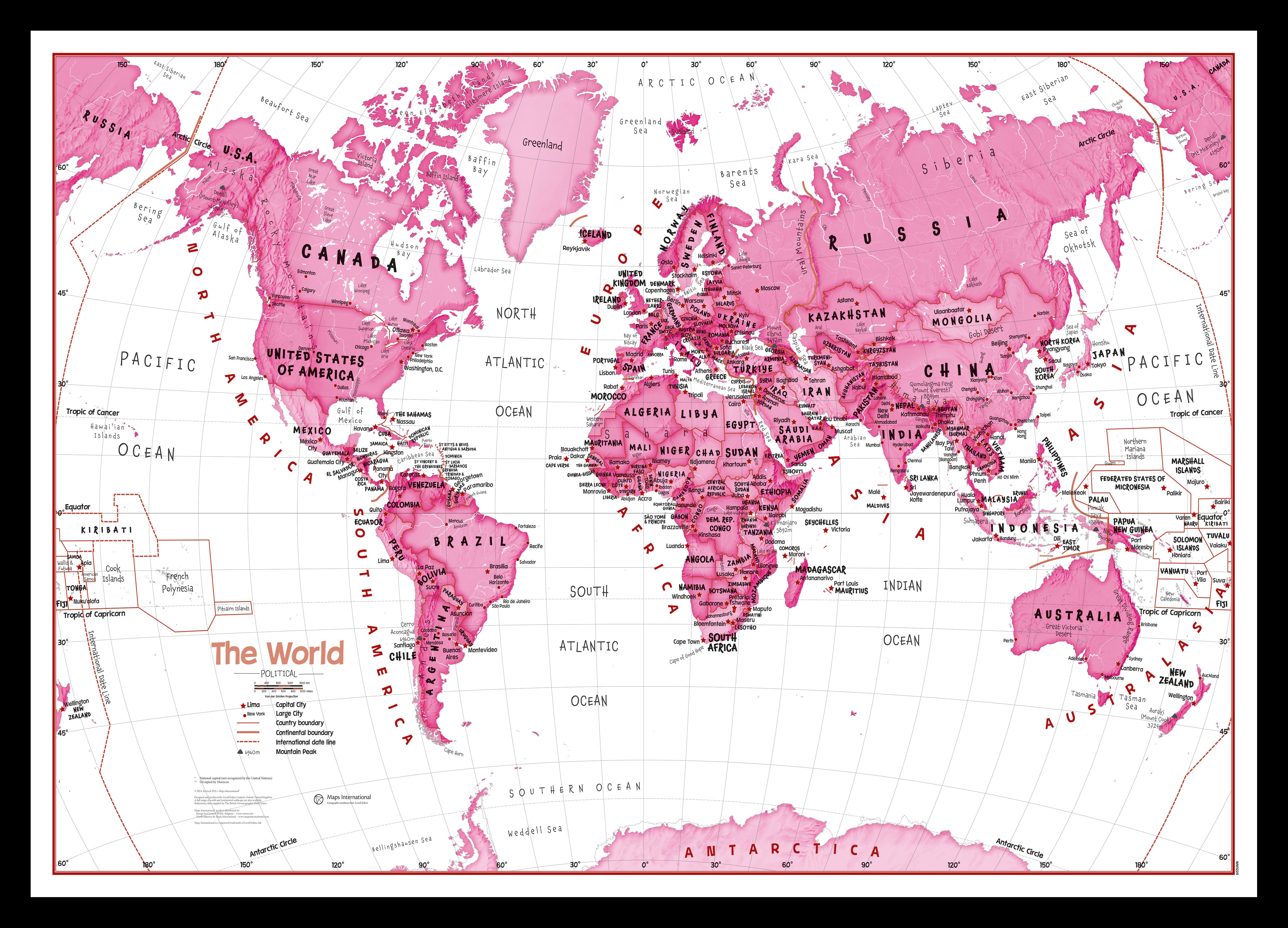 Children S Art Map Of The World Pink Black Frame Pinbl
