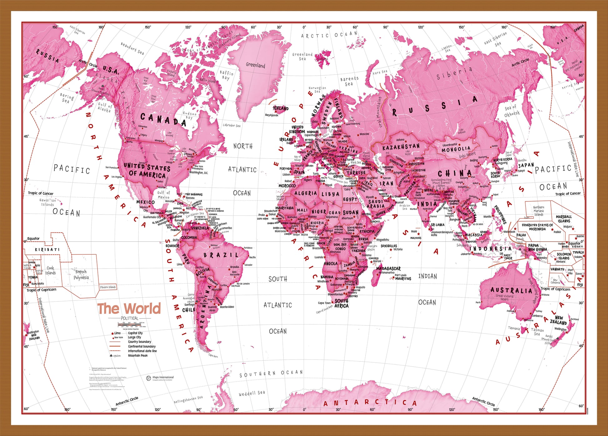 Children S Art Map Of The World Pink Teak Frame Wdtea