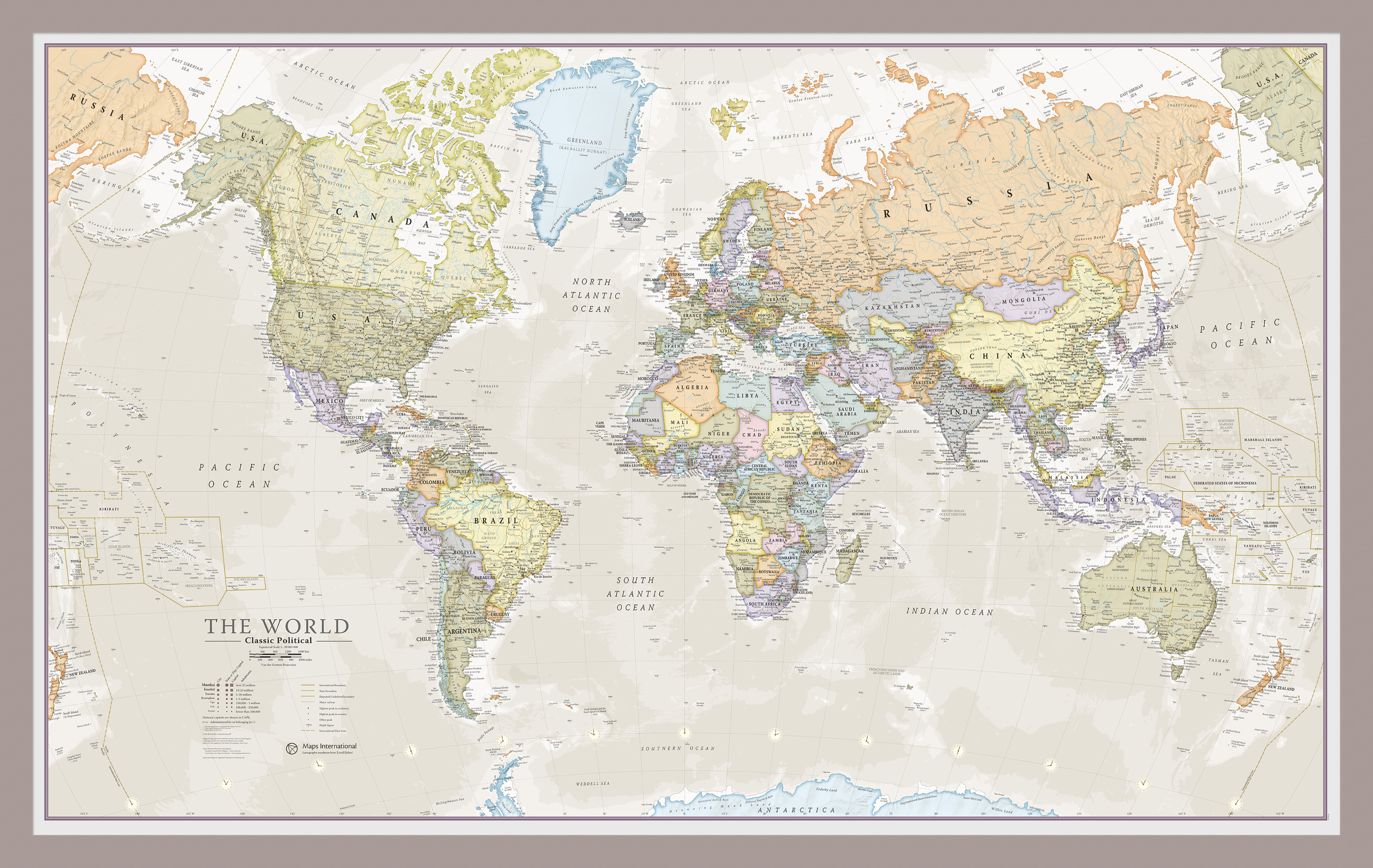 Classic World Map Aluminium Frame