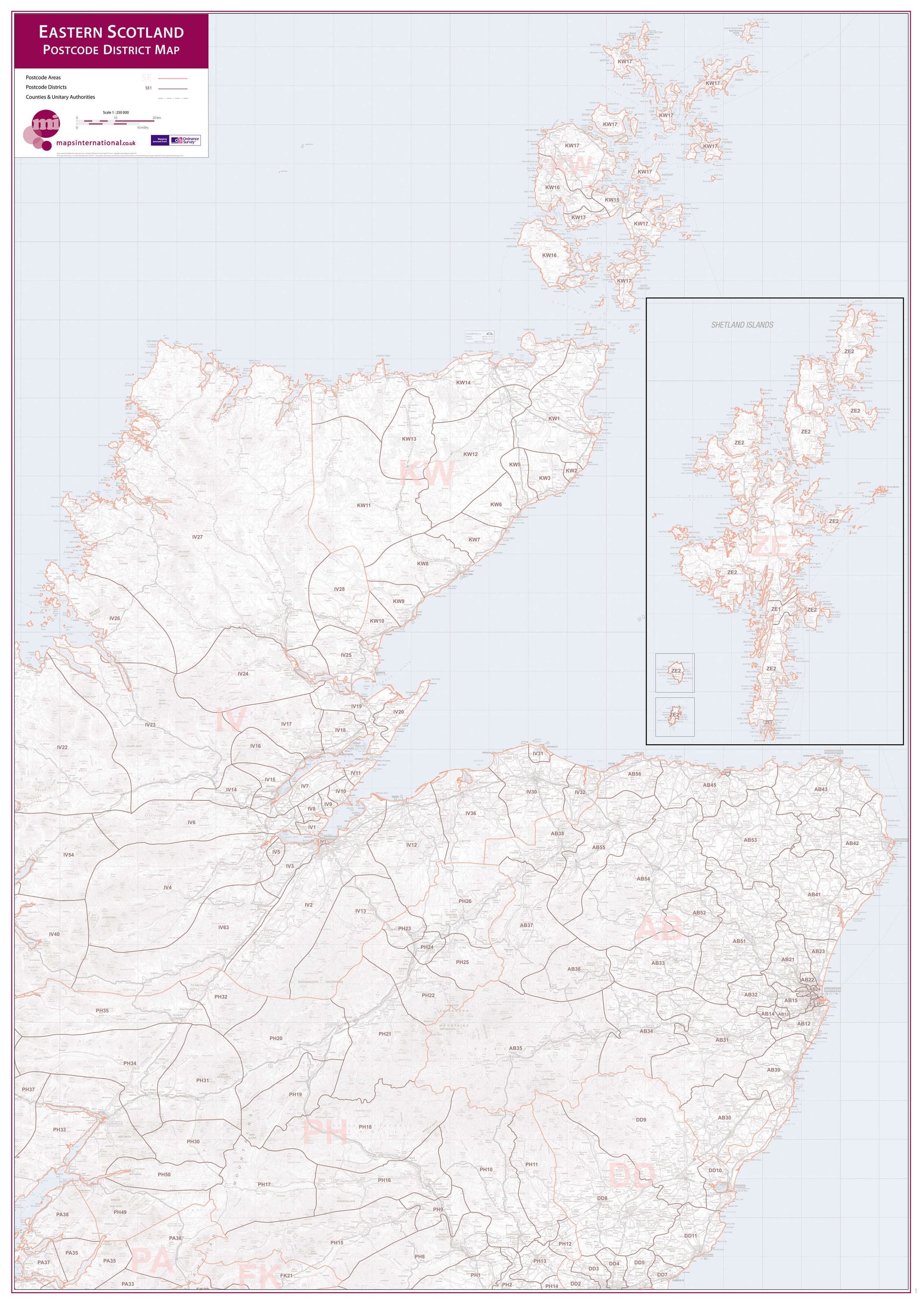 UK00034_L_LAMIN - East Scotland (incl. Orkney and Shetlands) Postcode District Map