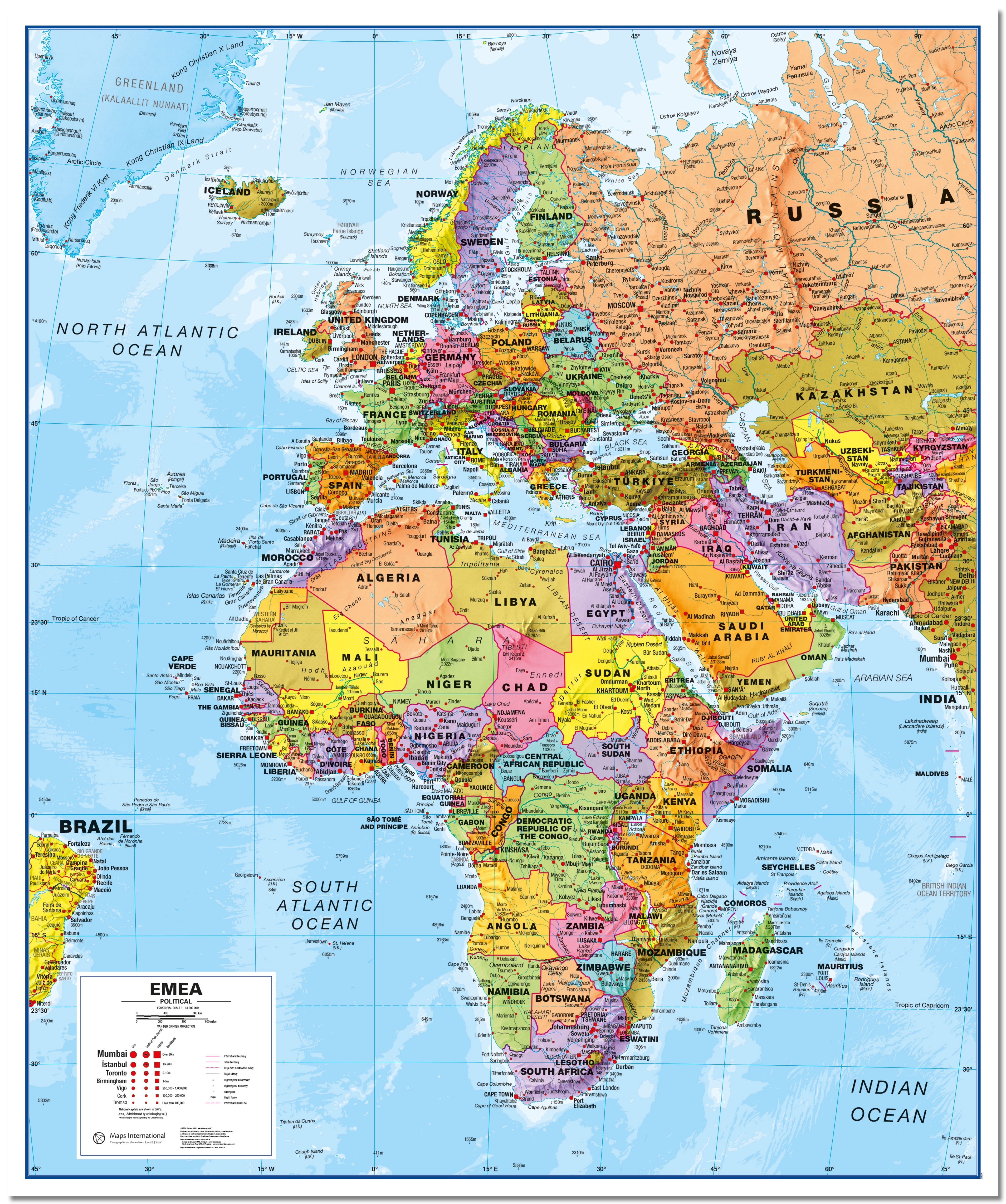 CT00800_LU_LMBRD - Europe Middle East Africa (EMEA) Political Map