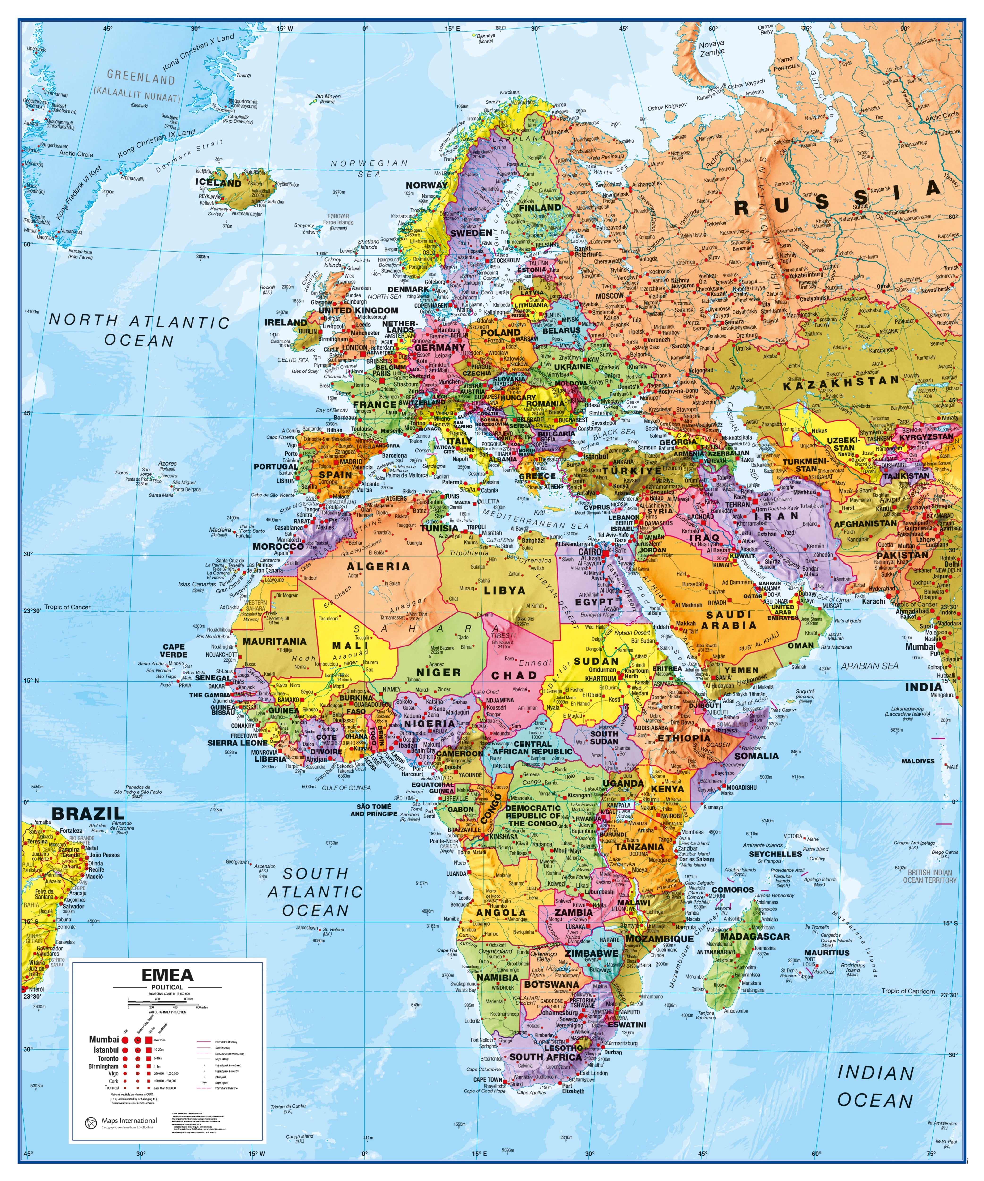 CT00800_LU_PAPER - Europe Middle East Africa (EMEA) Political Map