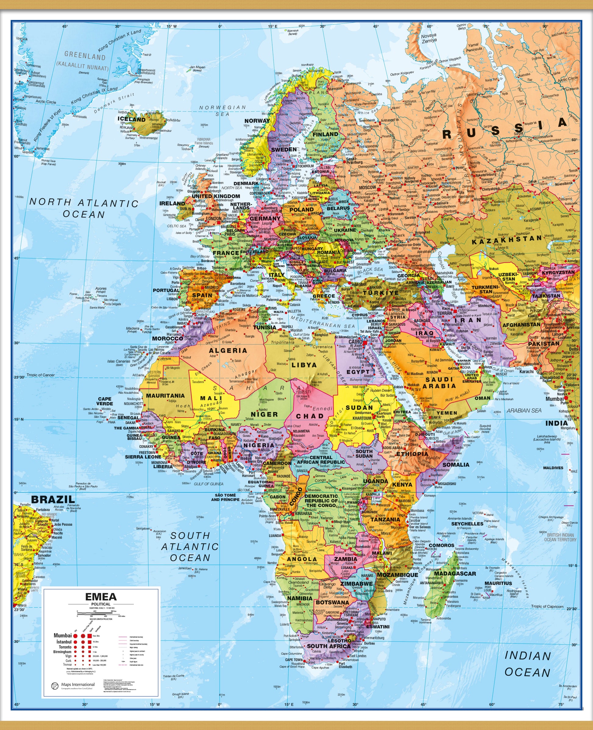 CT00800_LU_LWDHB - Europe Middle East Africa (EMEA) Political Map
