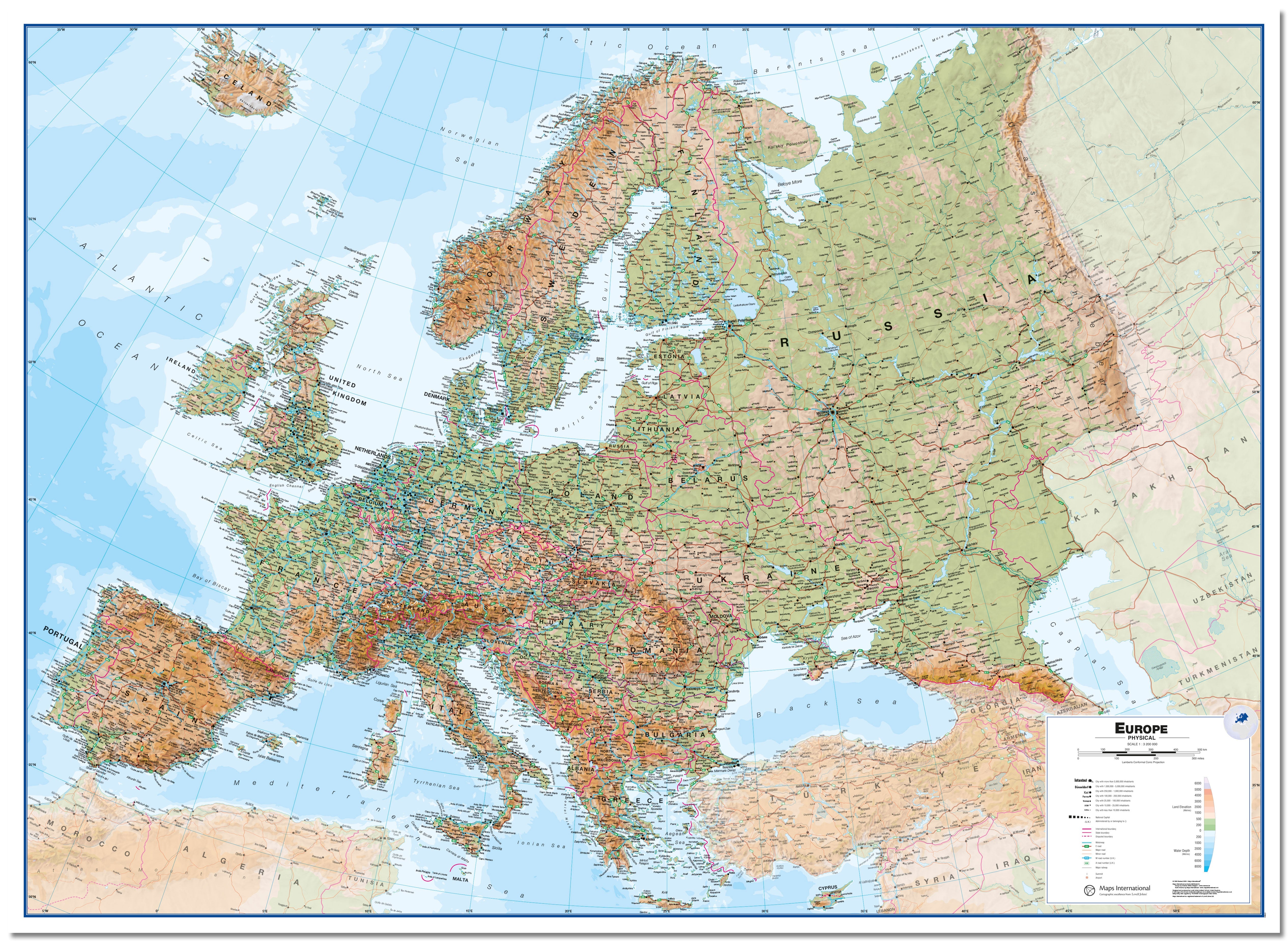 CT00409_H_LMBRD - Europe Wall Map Physical