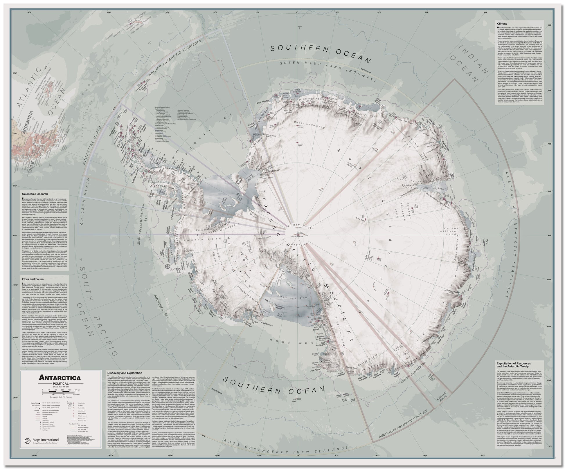 Executive Antarctica Wall Map Political Board Board
