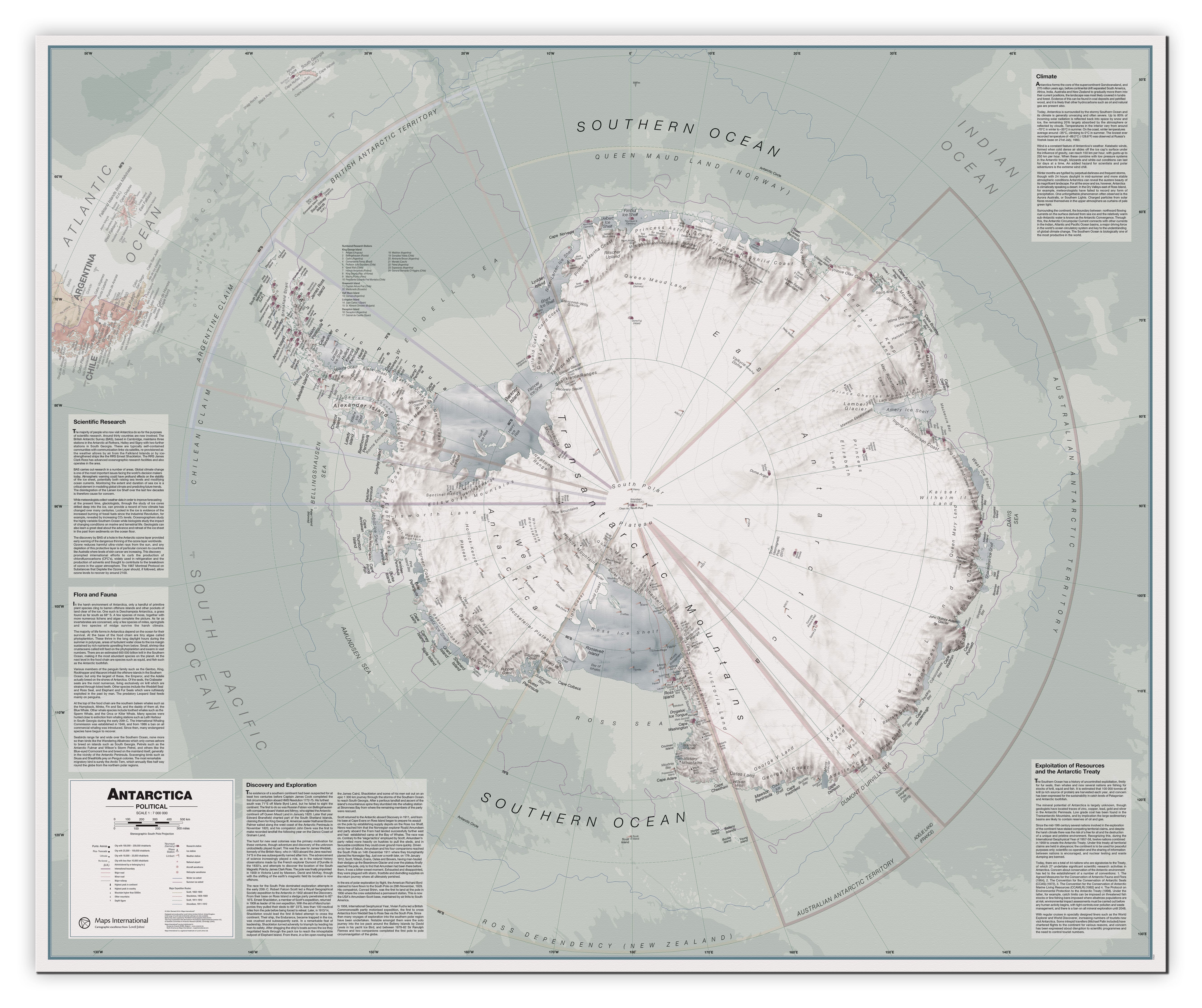 Executive Antarctica Wall Map Political Canvas Canva