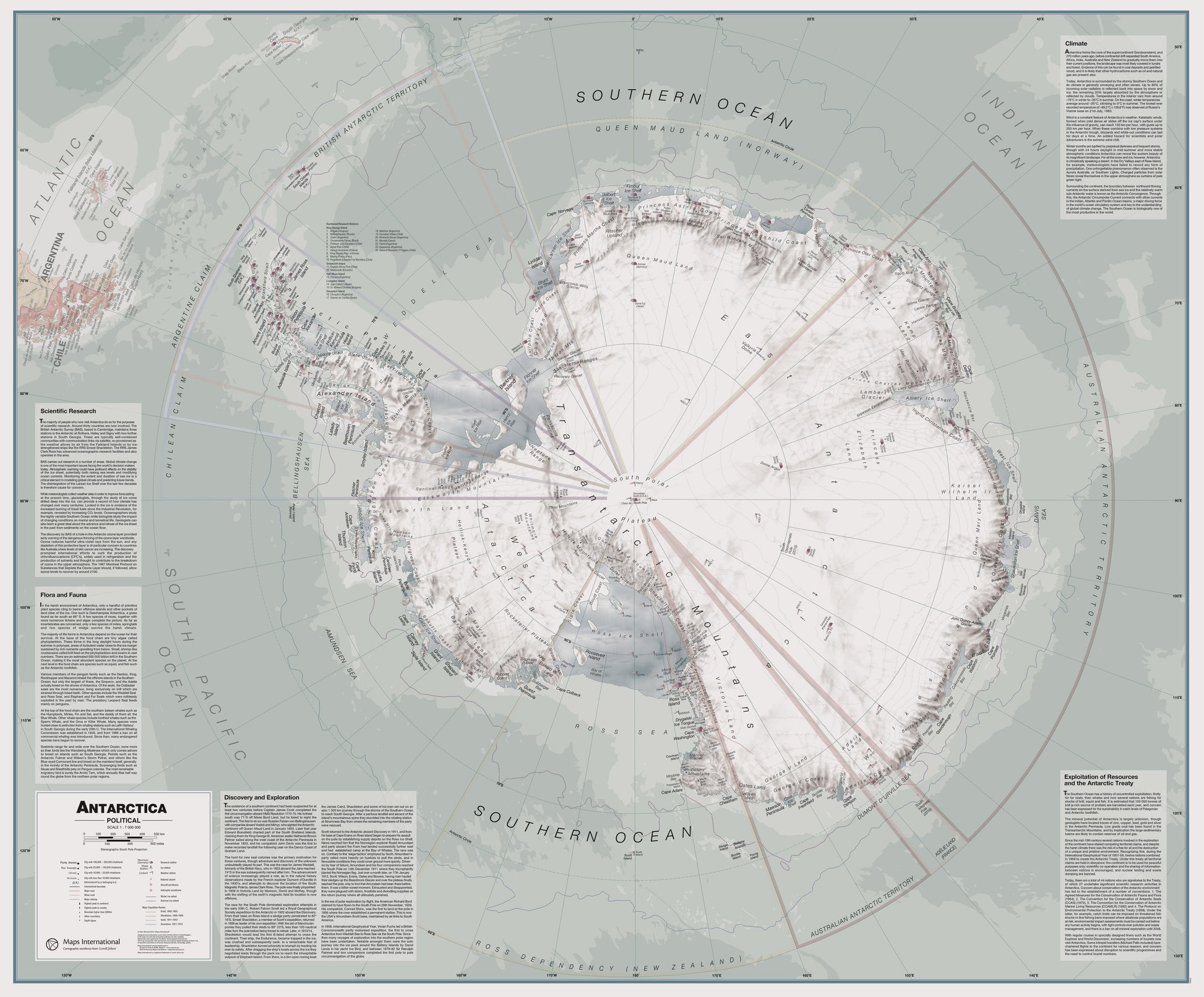 Executive Antarctica Wall Map Political