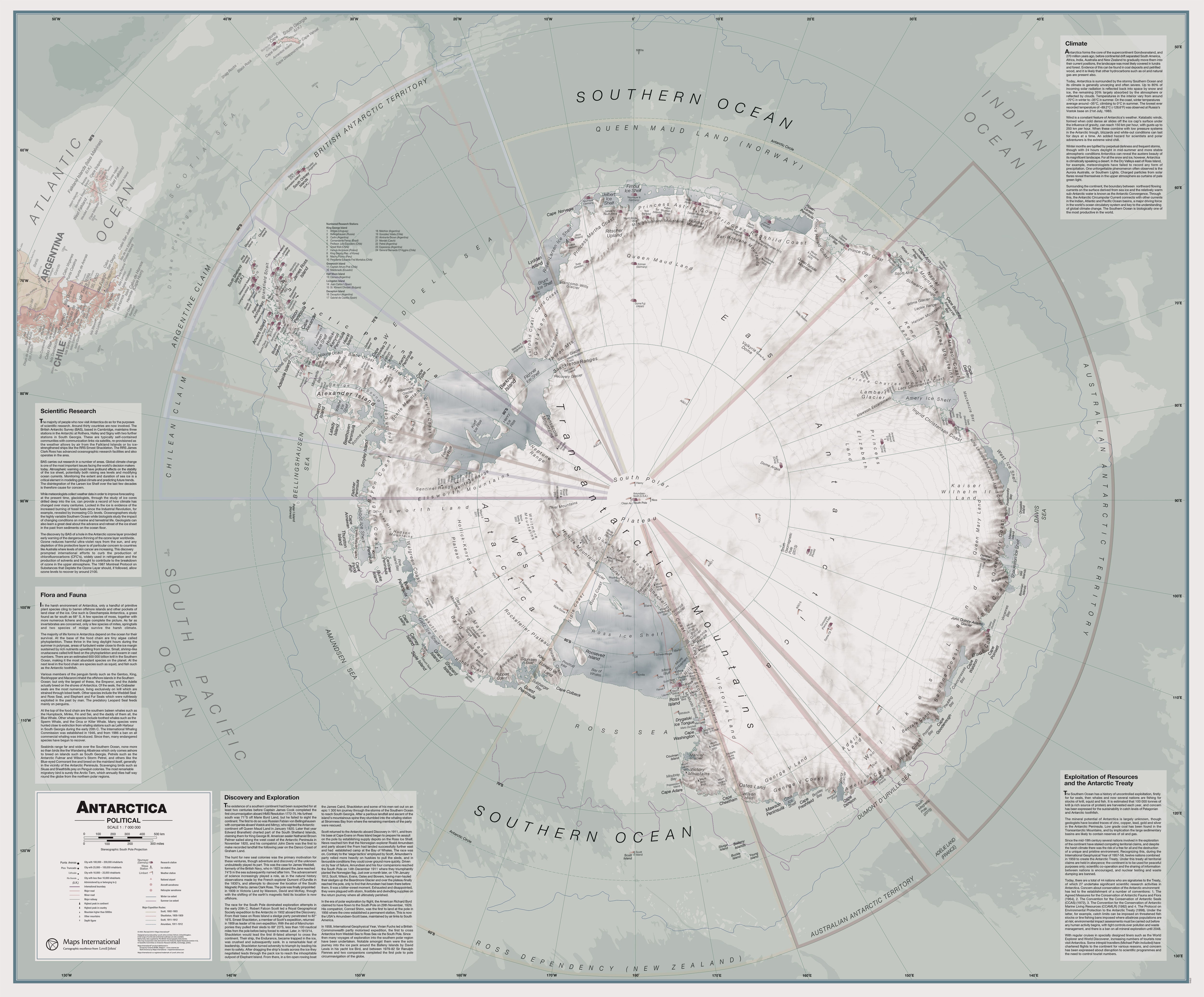 Executive Antarctica Wall Map Political