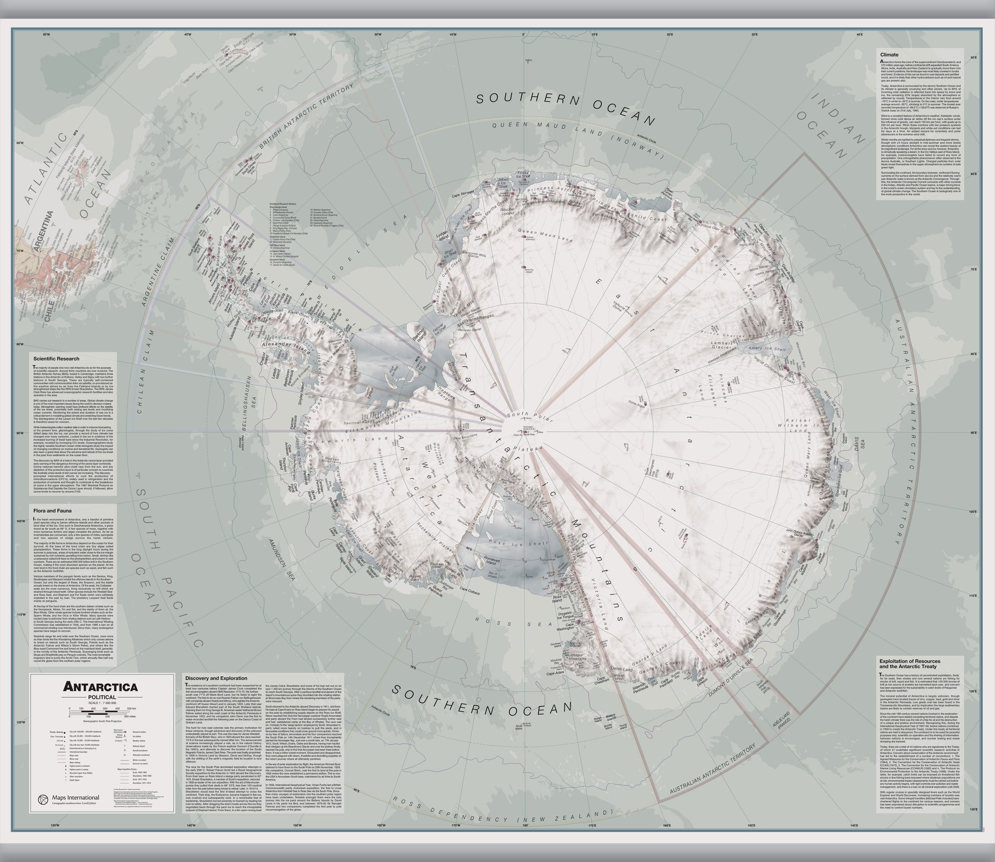 Executive Antarctica Wall Map Political Hanging Bars Hangb 1