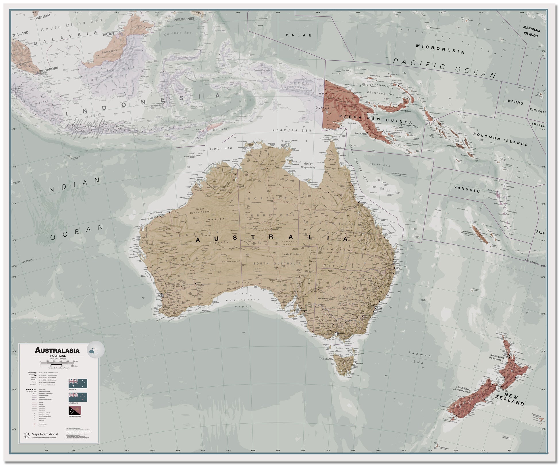 Executive Australasia Wall Map Political Board Board