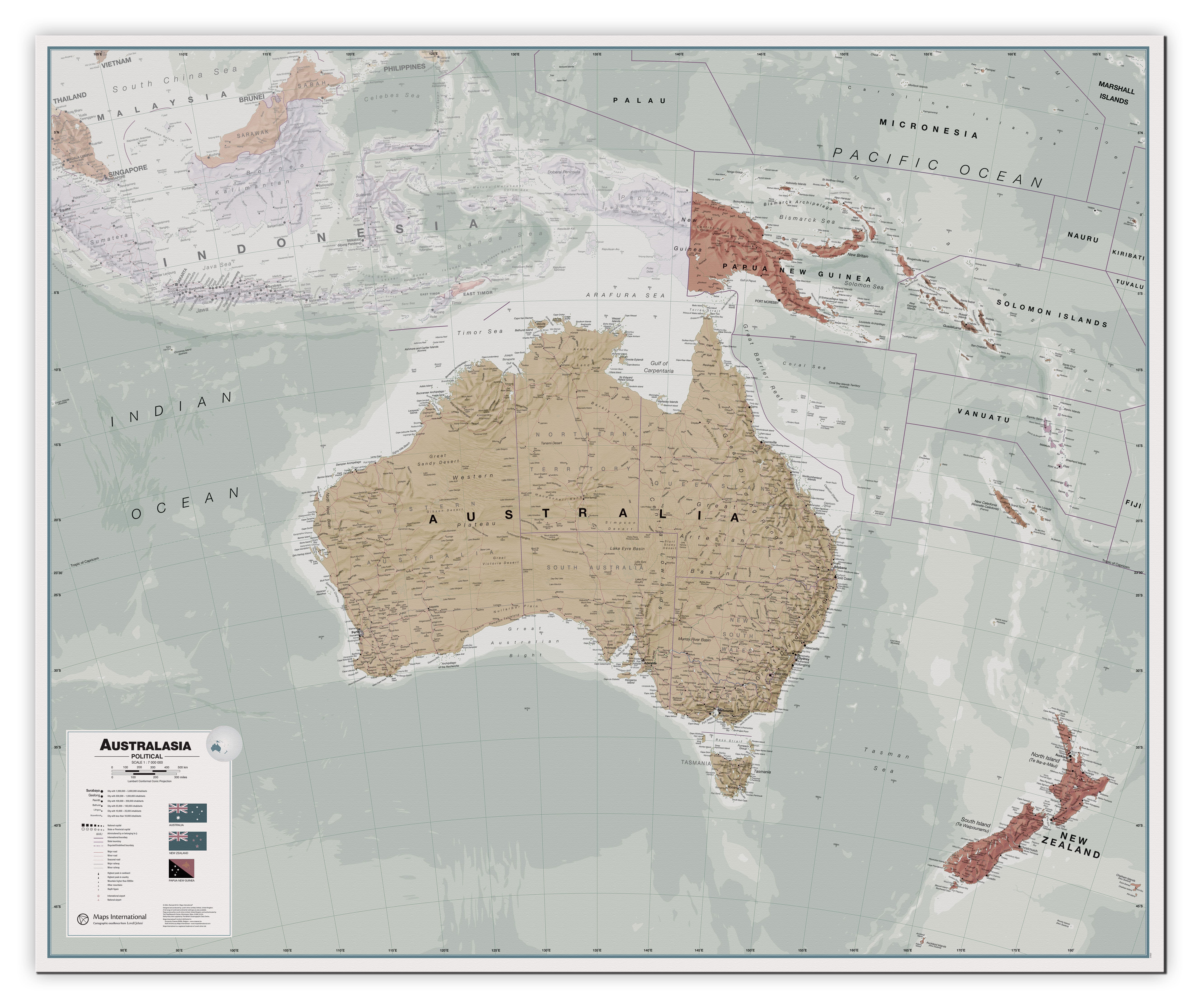 Executive Australasia Wall Map Political Canvas Canva