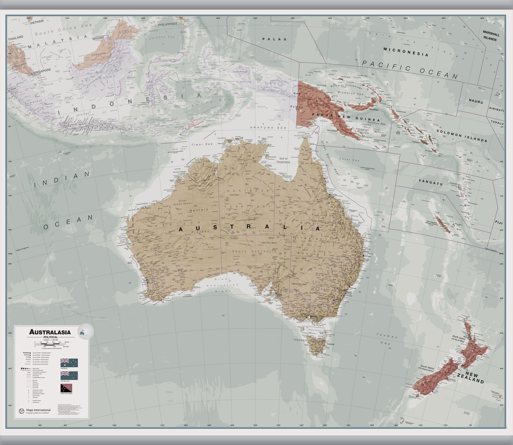 Executive Australasia Wall Map Political Hanging Bars Hangb