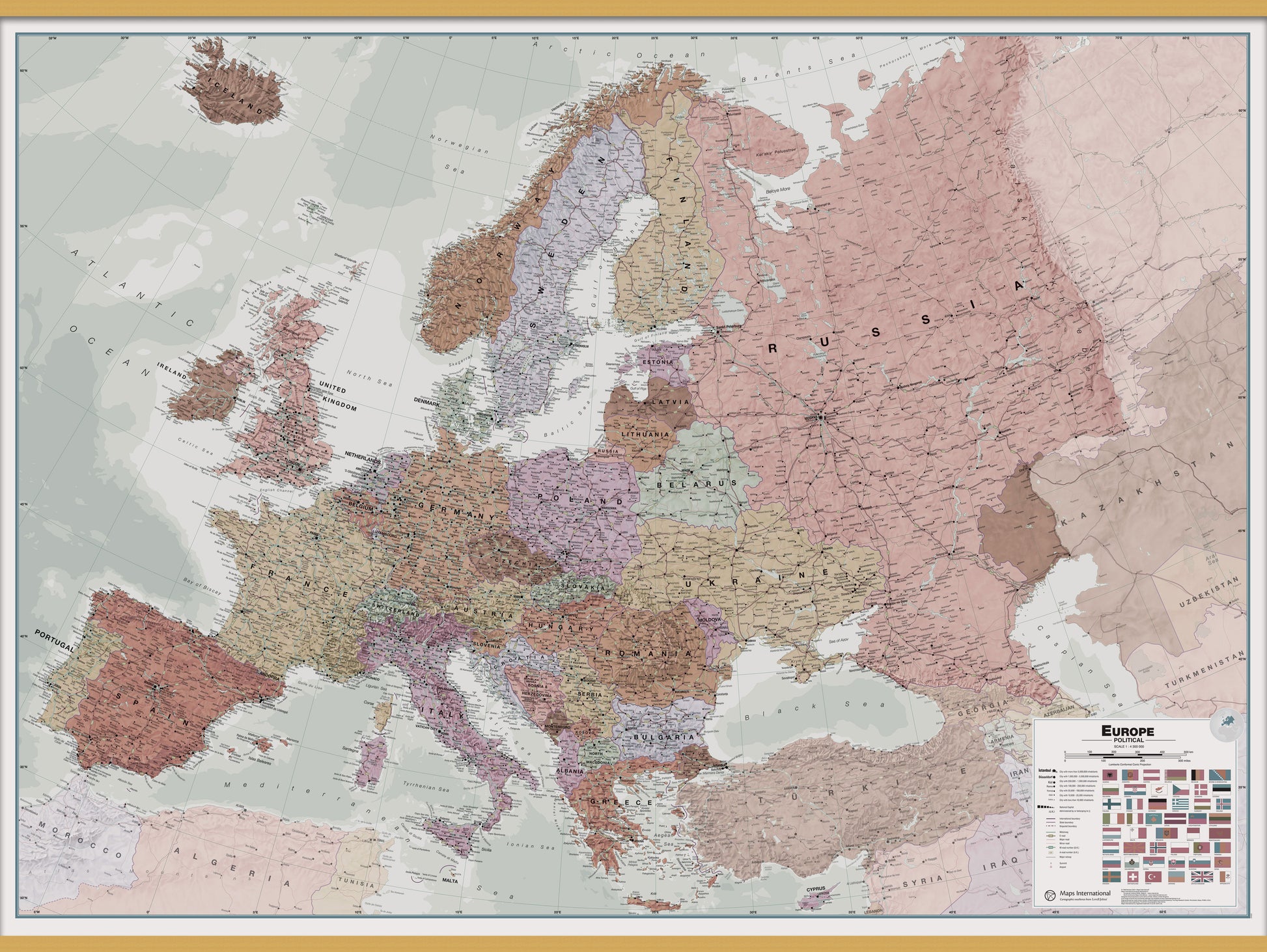 Executive Europe Wall Map Political Wooden Bars Lwdhb