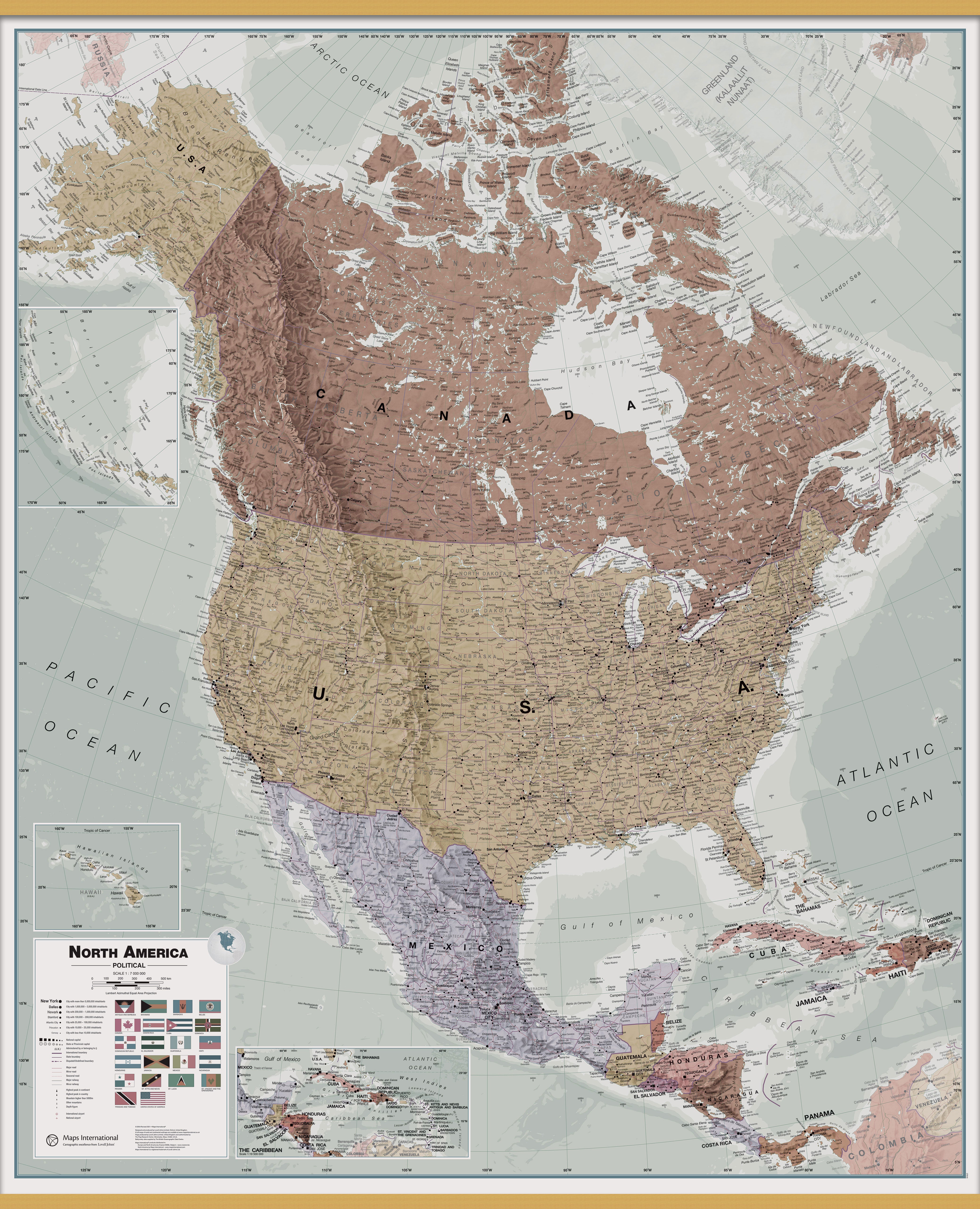 Executive North America Wall Map Political Wooden Bars Lwdhb