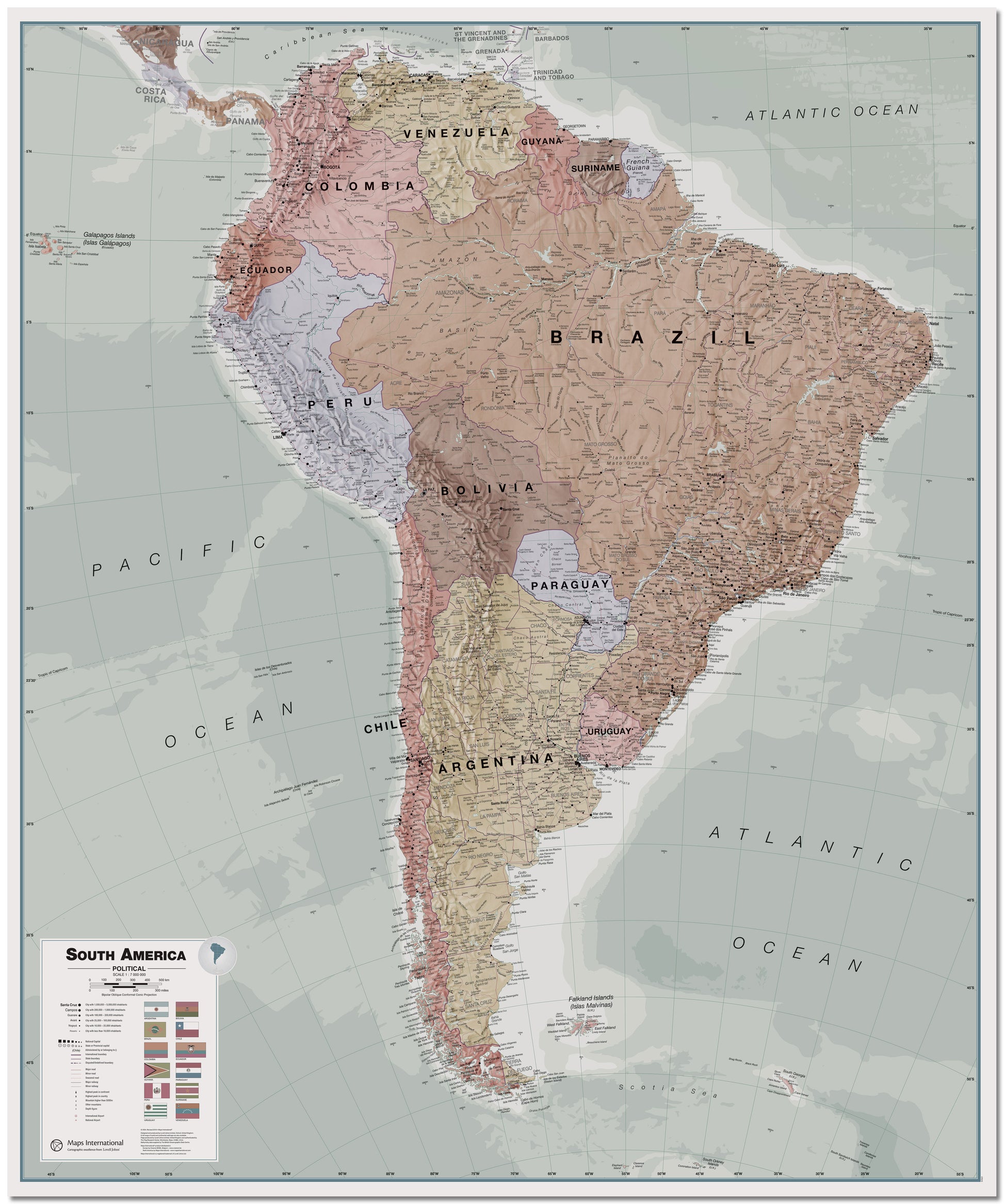 Executive South America Wall Map Political Board Board