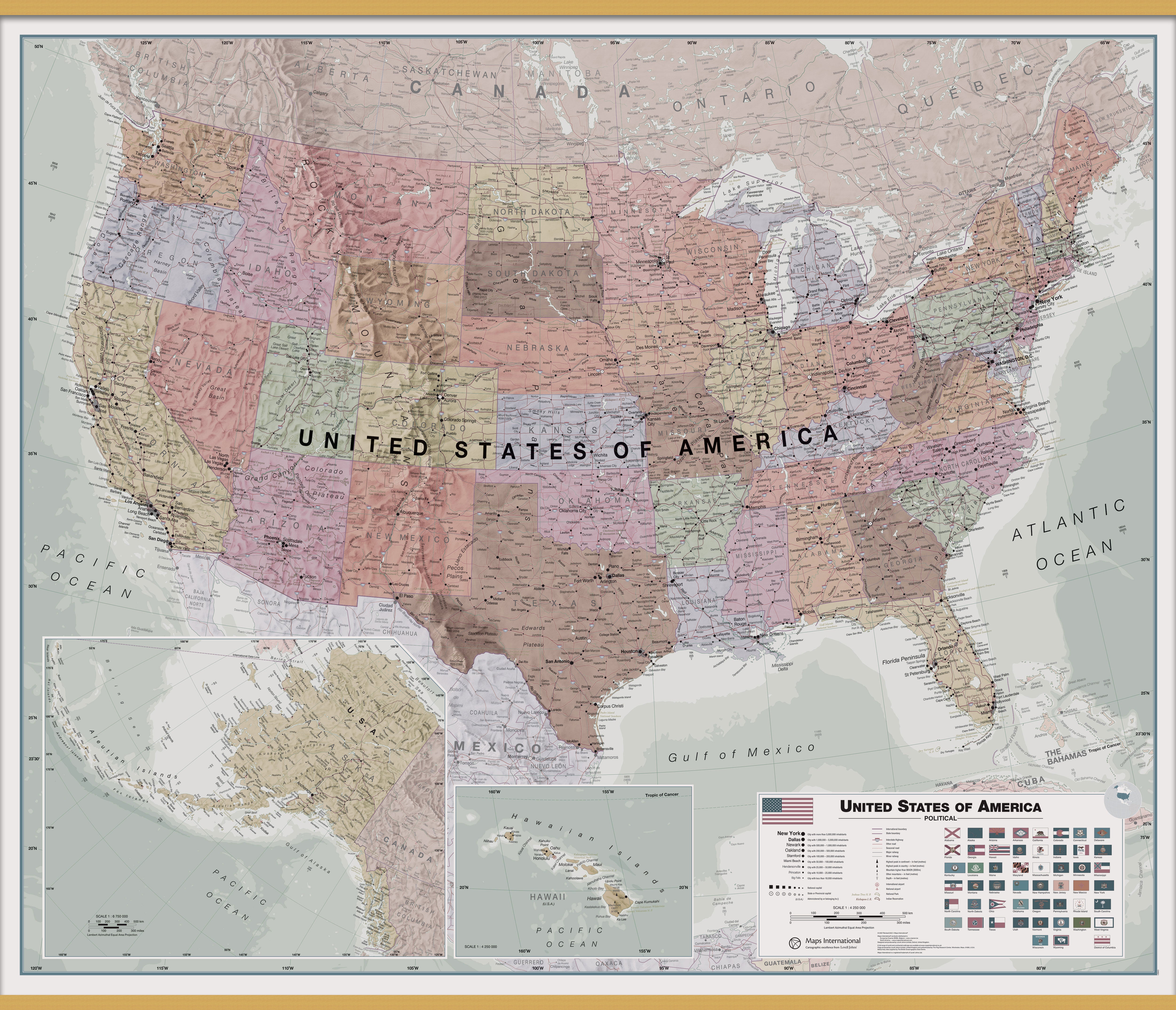 Executive Usa Wall Map Wooden Bars Lwdhb
